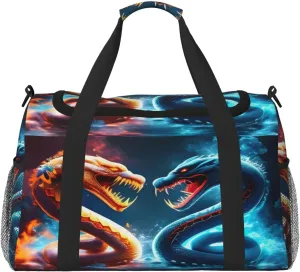 Fire And Ice Snake Travel Duffel Bag Large Foldable Waterproof Overnight Bag For Beach Swim Bags Pool Sports Gym