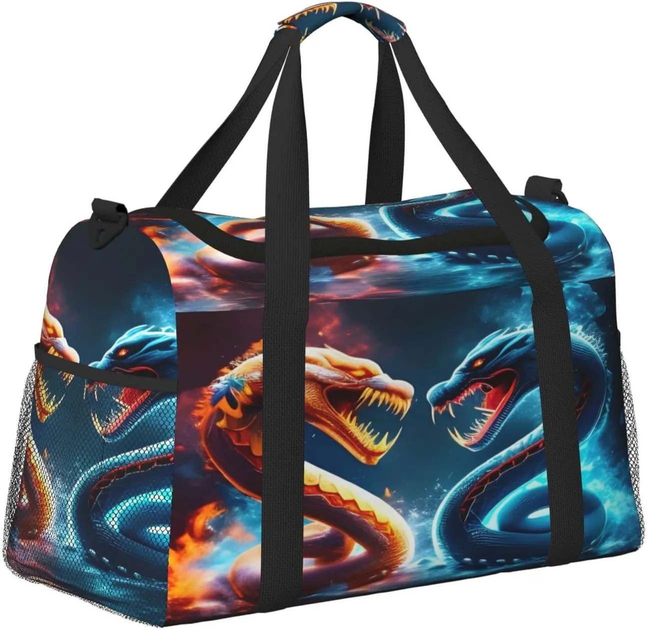 Fire And Ice Snake Travel Duffel Bag Large Foldable Waterproof Overnight Bag For Beach Swim Bags Pool Sports Gym