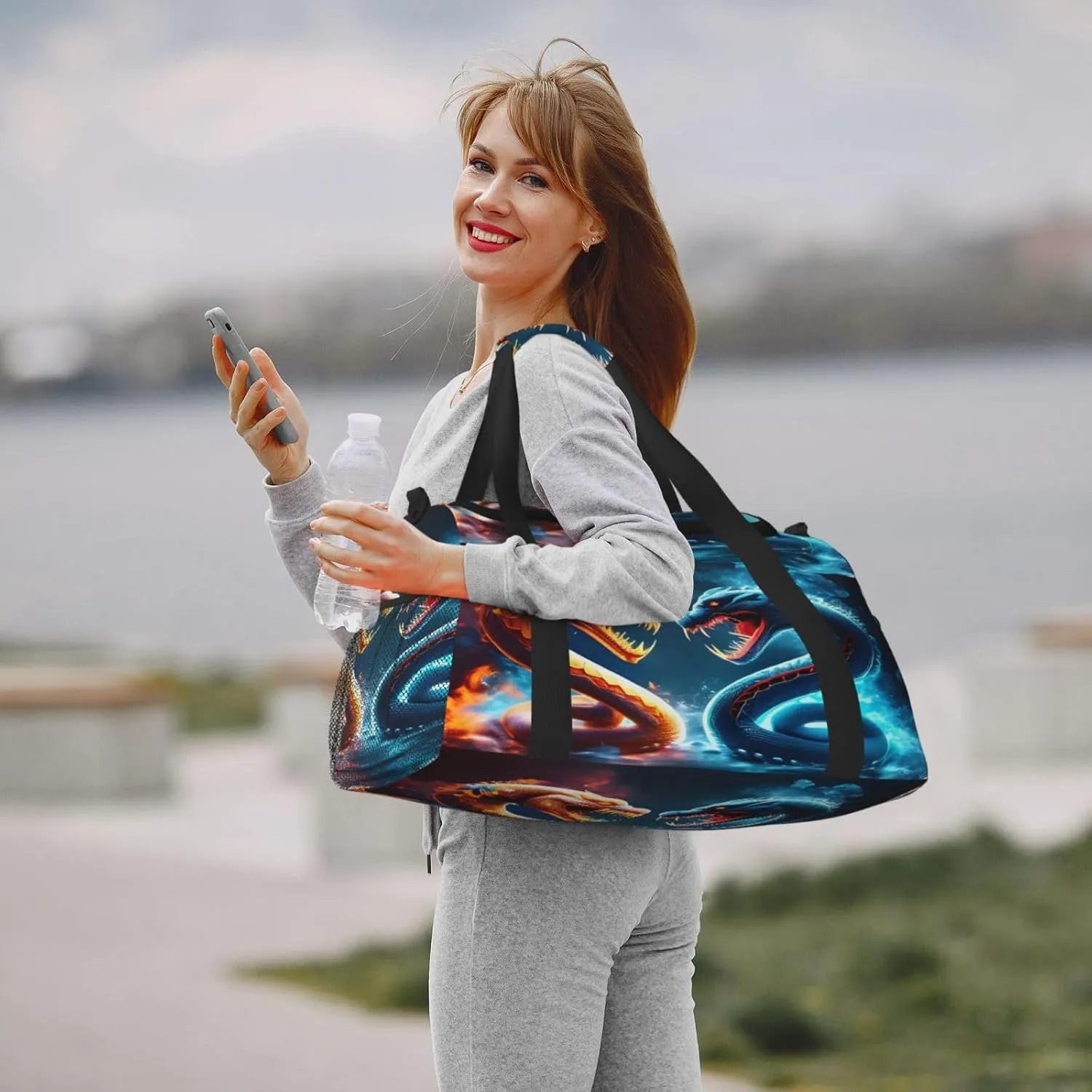 Fire And Ice Snake Travel Duffel Bag Large Foldable Waterproof Overnight Bag For Beach Swim Bags Pool Sports Gym