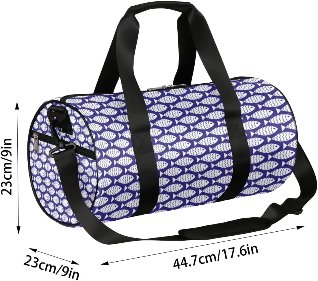 Fish Pattern Blue Gym Bag Small Gym Duffel Bags for Men Women Overnight Weekender Bag Lightweight Sport Duffle Bag Carry On Gymbag