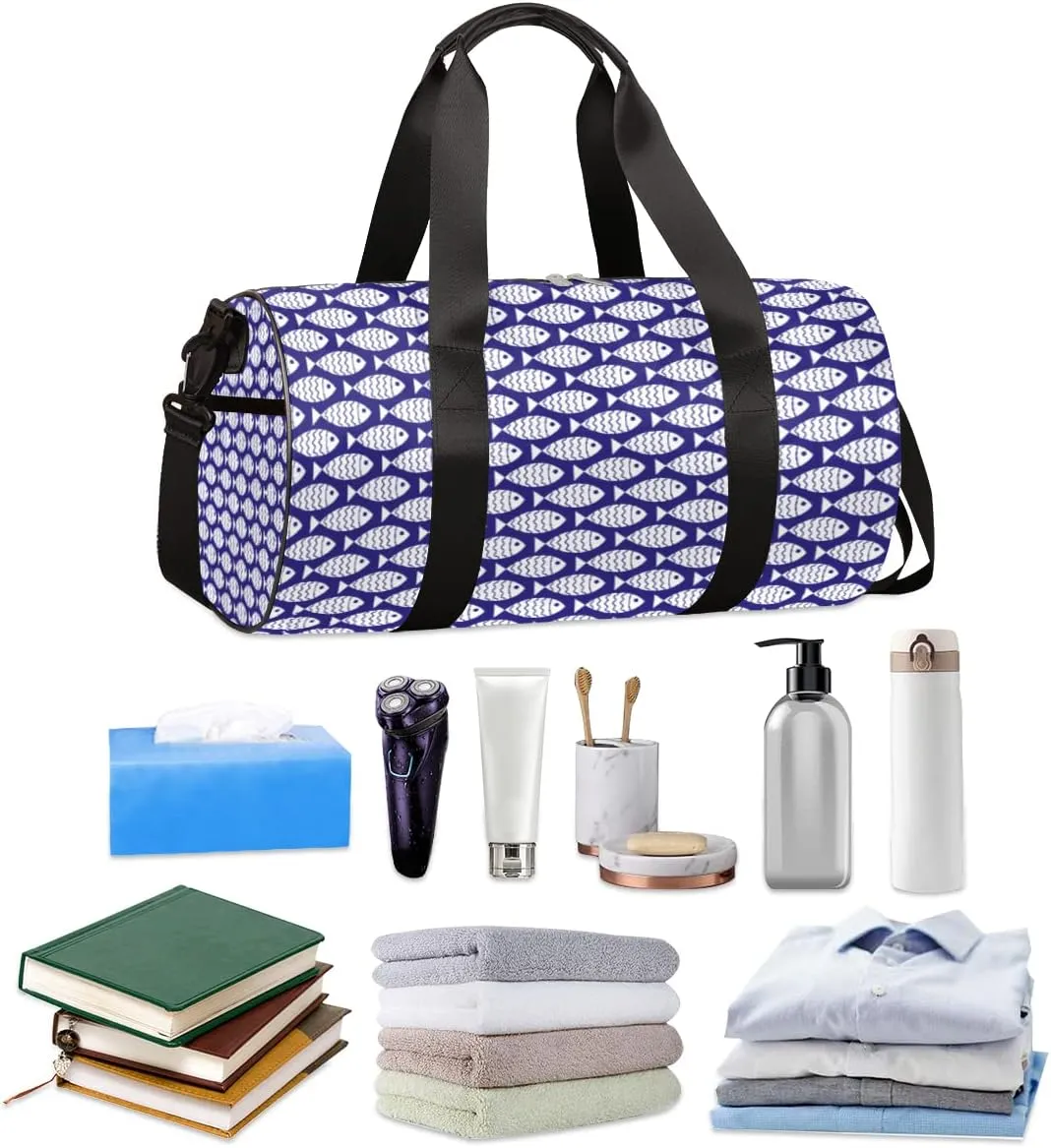 Fish Pattern Blue Gym Bag Small Gym Duffel Bags for Men Women Overnight Weekender Bag Lightweight Sport Duffle Bag Carry On Gymbag