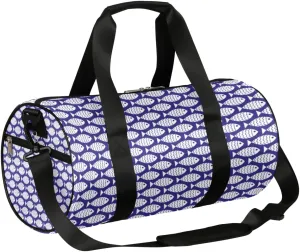 Fish Pattern Blue Gym Bag Small Gym Duffel Bags for Men Women Overnight Weekender Bag Lightweight Sport Duffle Bag Carry On Gymbag