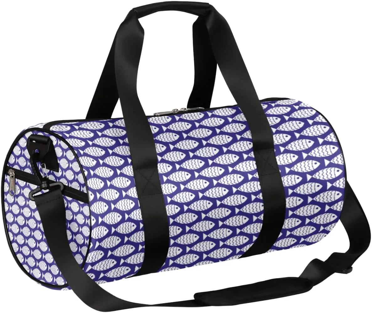 Fish Pattern Blue Gym Bag Small Gym Duffel Bags for Men Women Overnight Weekender Bag Lightweight Sport Duffle Bag Carry On Gymbag