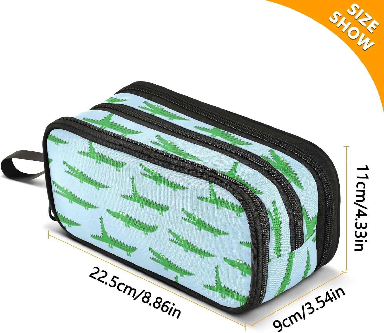 Fisyme Green Crocodile Pencil Case Large Capacity Pen Box Makeup Pouch Holder Organizer Stationery Bag for School Office College Traval Adults