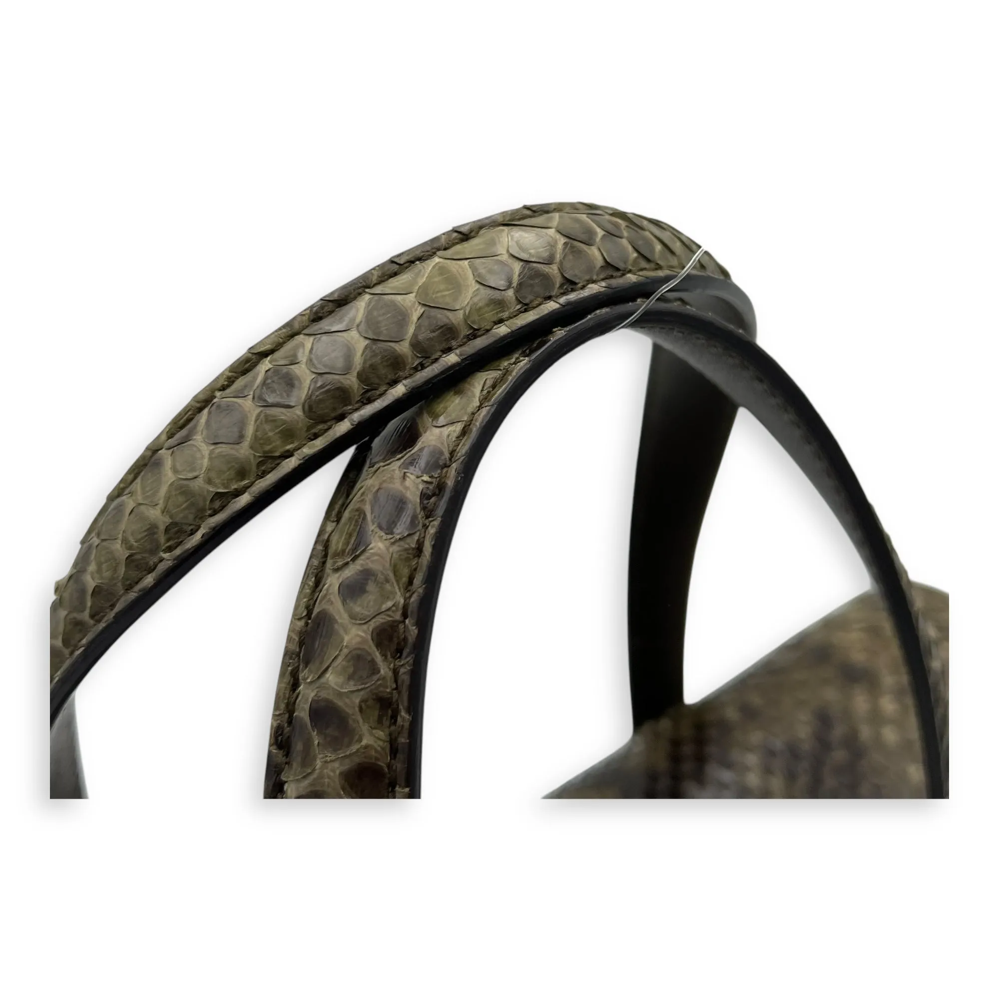Flap Green Top Handle Bag in Snake Skin, Silver hardware