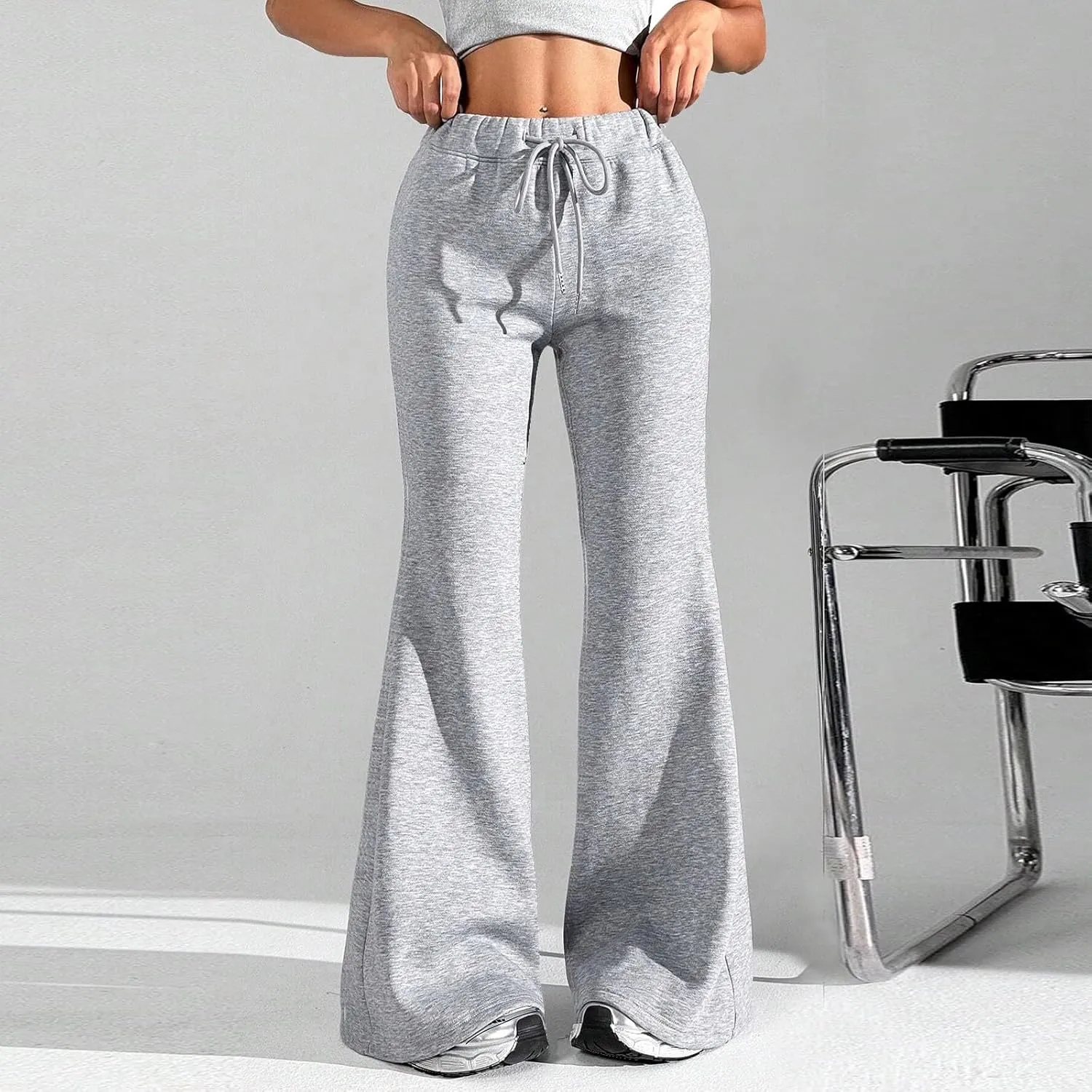 Flare Sweatpants Women Fleece Lined Comfy Warm Wide Leg Sweatpants Casual Soft Elastic High Waisted Flare Yoga Pants