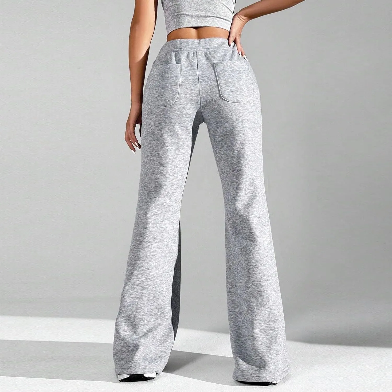 Flare Sweatpants Women Fleece Lined Comfy Warm Wide Leg Sweatpants Casual Soft Elastic High Waisted Flare Yoga Pants