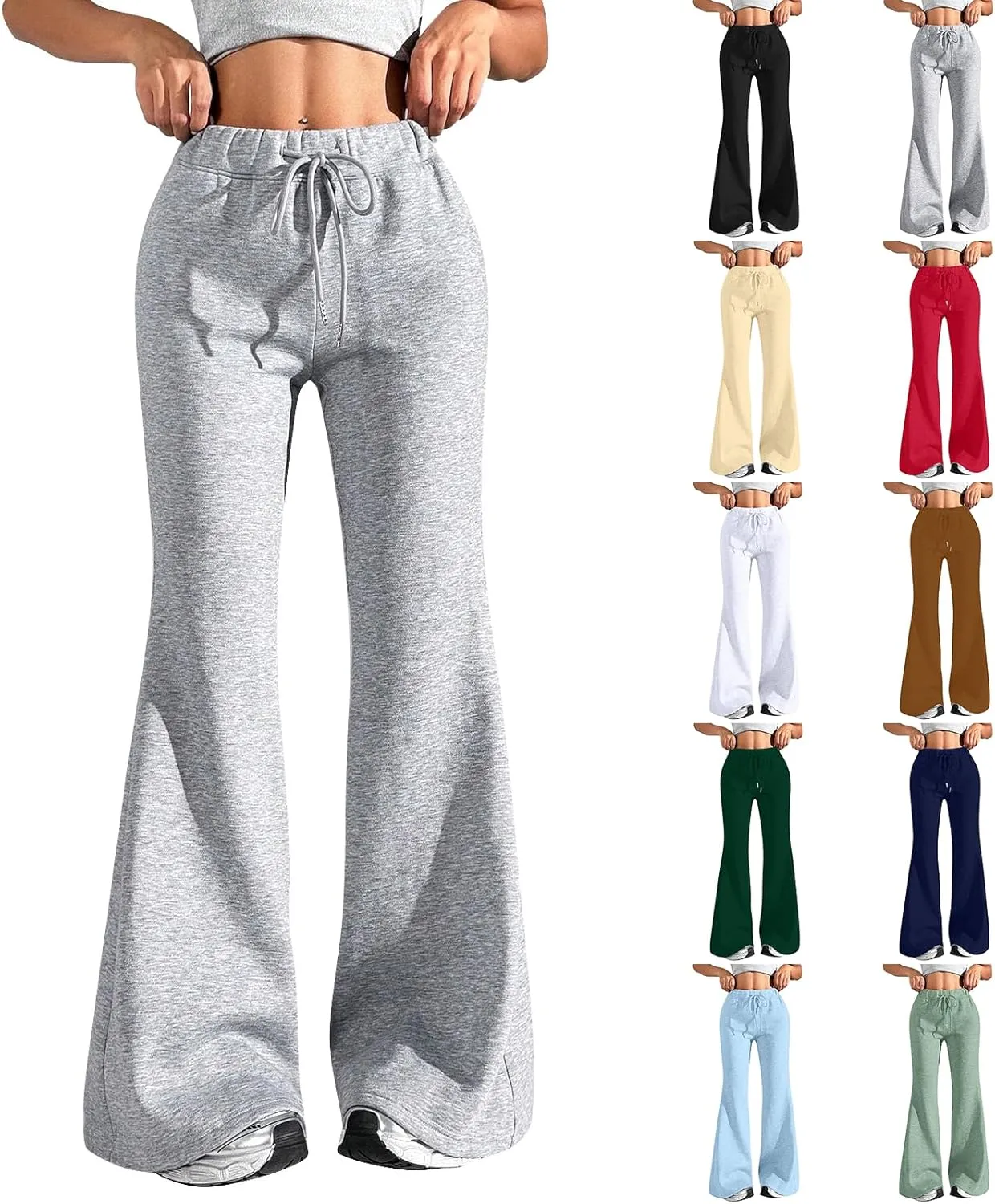 Flare Sweatpants Women Fleece Lined Comfy Warm Wide Leg Sweatpants Casual Soft Elastic High Waisted Flare Yoga Pants