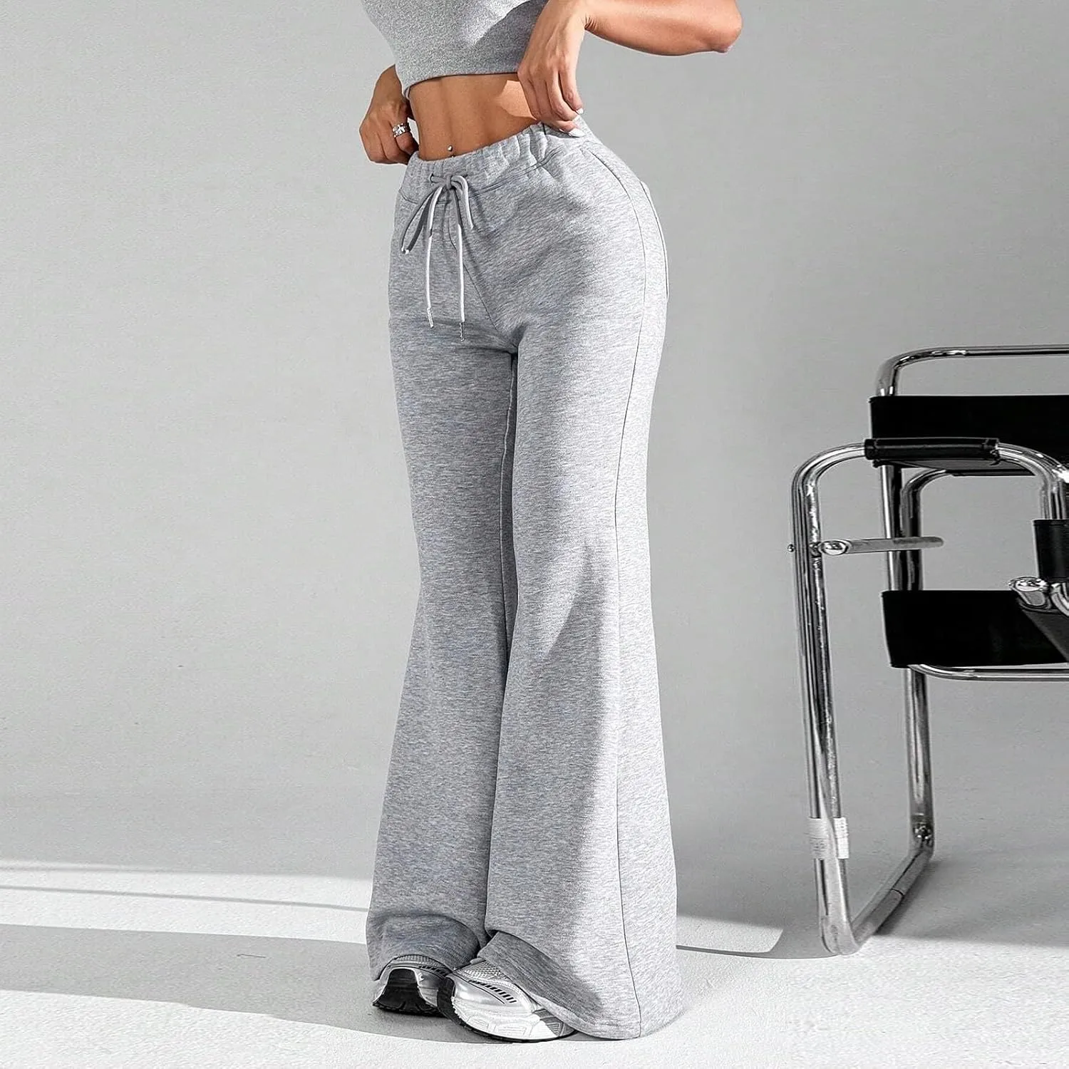 Flare Sweatpants Women Fleece Lined Comfy Warm Wide Leg Sweatpants Casual Soft Elastic High Waisted Flare Yoga Pants