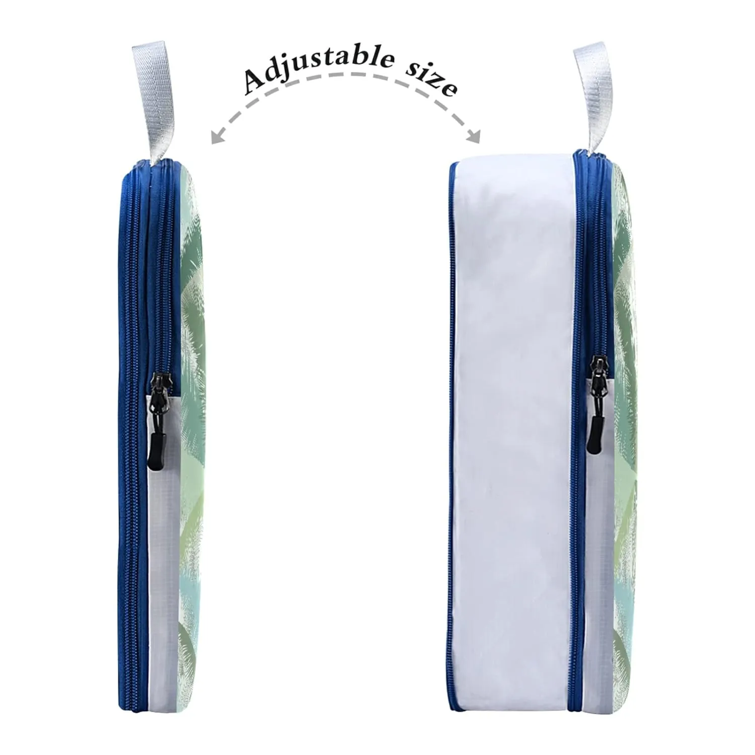 Floral Palm Tree Leaves Tropical Leaves in Grey Green Turquoise 3 Piece set Cubes Expandable Adjustable Luggage Packing Bags, Ultralight Organizer Accessories Travel Suitcase Compressible Bags