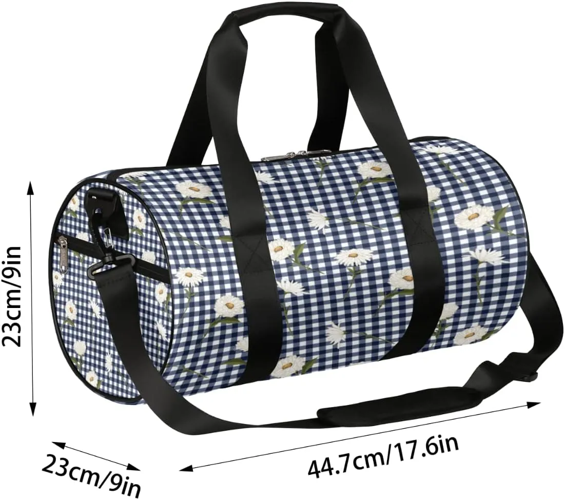 Flower Checked Plaid Gym Bag Small Gym Duffel Bags for Men Women Overnight Weekender Bag Lightweight Sport Duffle Bag Carry On Gymbag