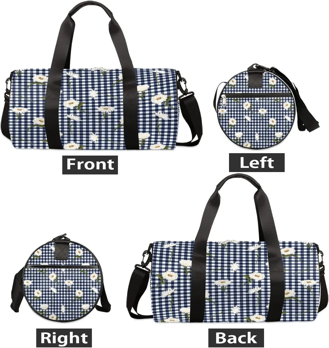 Flower Checked Plaid Gym Bag Small Gym Duffel Bags for Men Women Overnight Weekender Bag Lightweight Sport Duffle Bag Carry On Gymbag