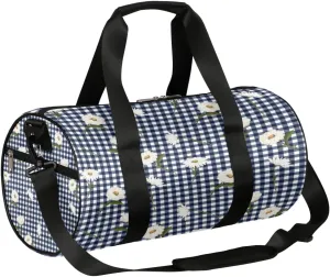 Flower Checked Plaid Gym Bag Small Gym Duffel Bags for Men Women Overnight Weekender Bag Lightweight Sport Duffle Bag Carry On Gymbag