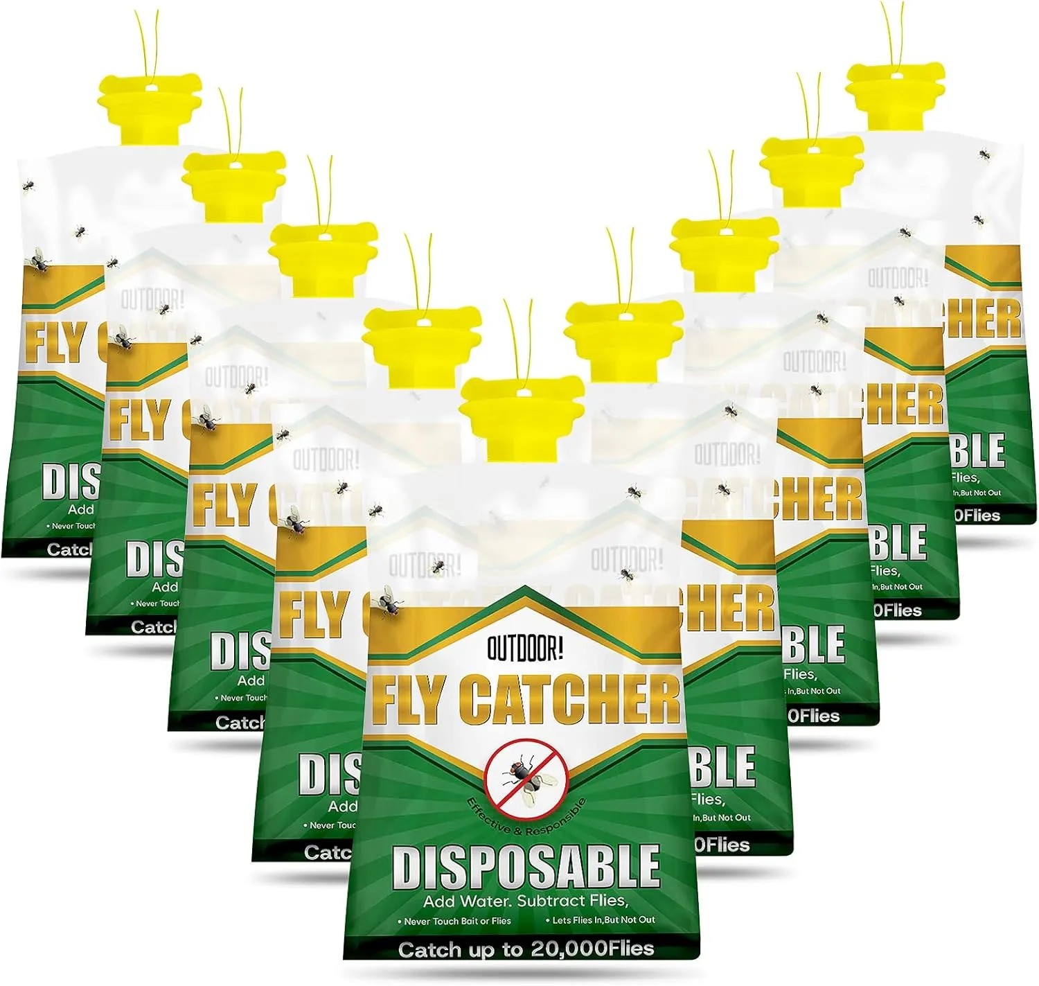 Fly Traps Outdoor Fly Trap Hanging with Natural Pre-Baited, Disposable Non Toxic Fly Catcher, Flies Killer, Fruit Flies Trap Kills Up to 20,000 Flies for Barn, Farm, Stable, Patio - 9 Pcs