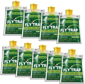 Fly Traps Outdoor with Natural Pre-Baited, Disposable Non Toxic Fly Catcher, Fly Killer, Fruit Flies Trap Kills Up to 20,000 Flies for Barn, Farm, Stable, Patio - 9 Pcs