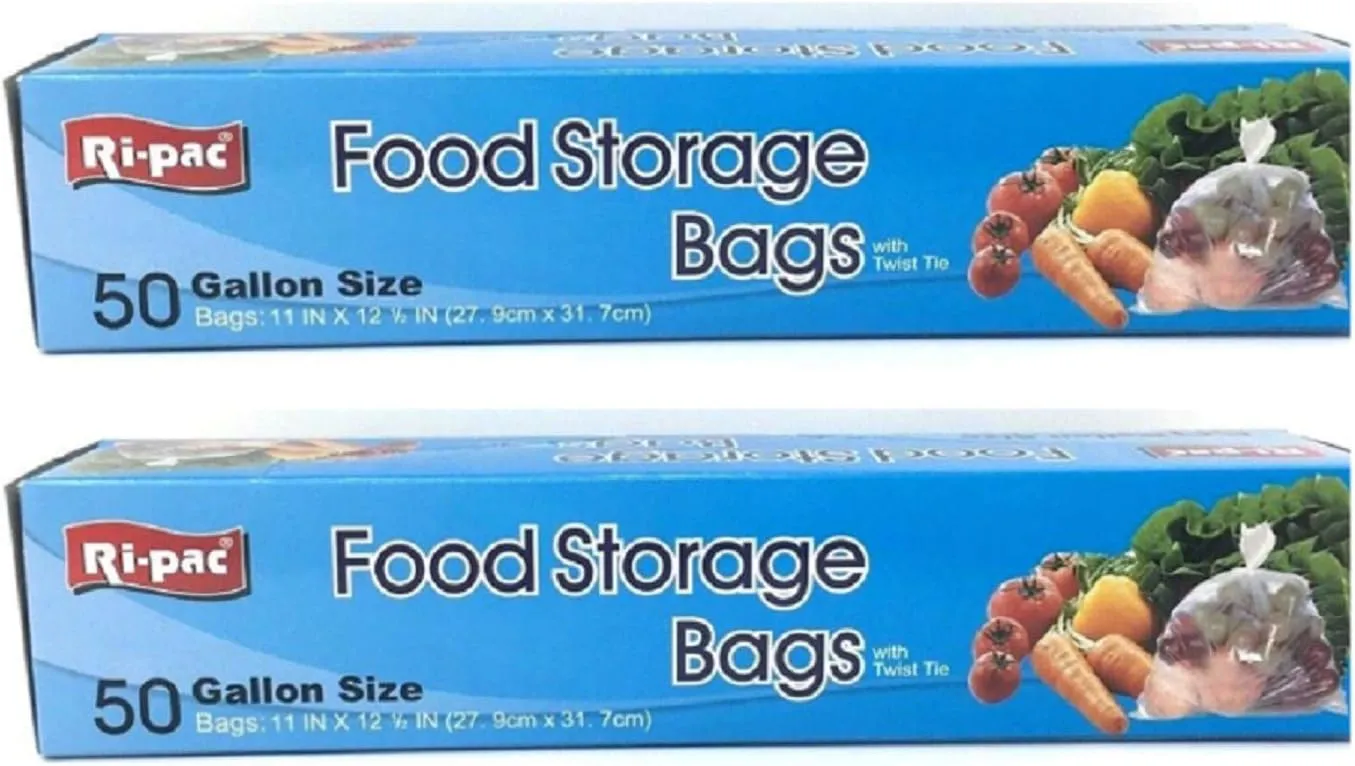 Food Storage Bags with Twist Tie 50 Bags 11" in 12.5" Pack of 2