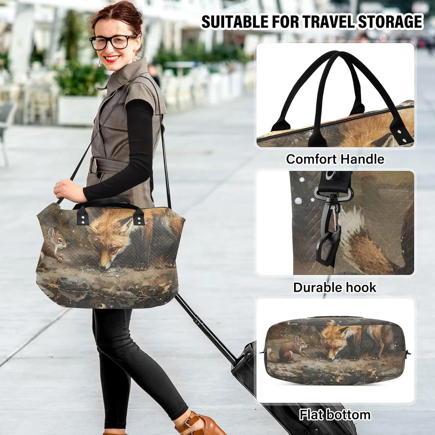 Forest Fox Squirrel Duffel Bags Bags for Travel Gym Tote Bag for Women Weekender Bags