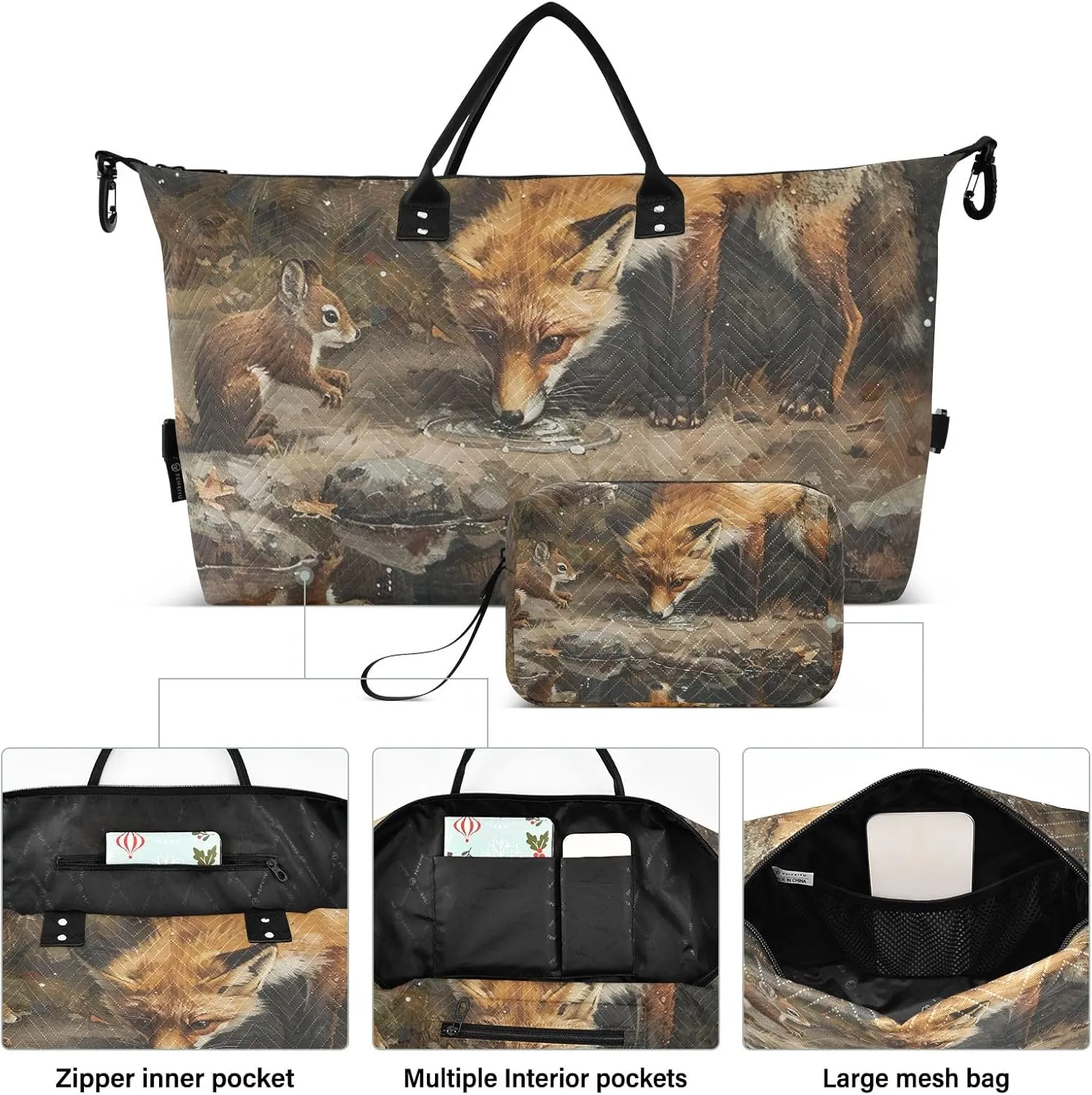 Forest Fox Squirrel Duffel Bags Bags for Travel Gym Tote Bag for Women Weekender Bags