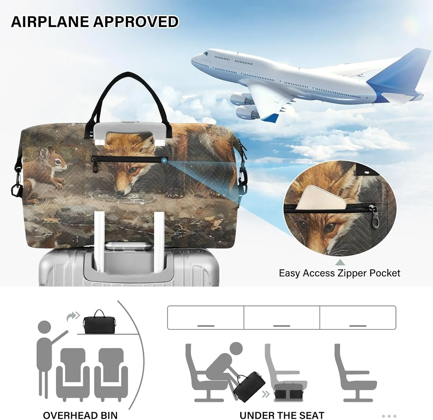Forest Fox Squirrel Duffel Bags Bags for Travel Gym Tote Bag for Women Weekender Bags
