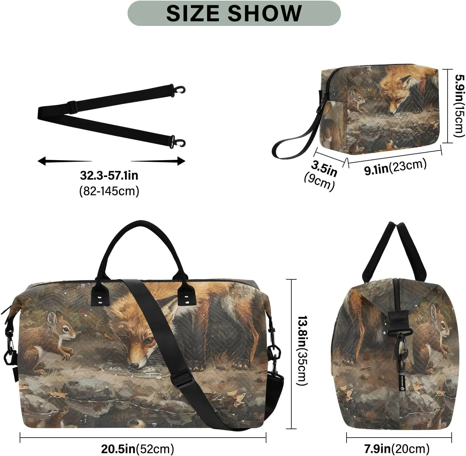 Forest Fox Squirrel Duffel Bags Bags for Travel Gym Tote Bag for Women Weekender Bags