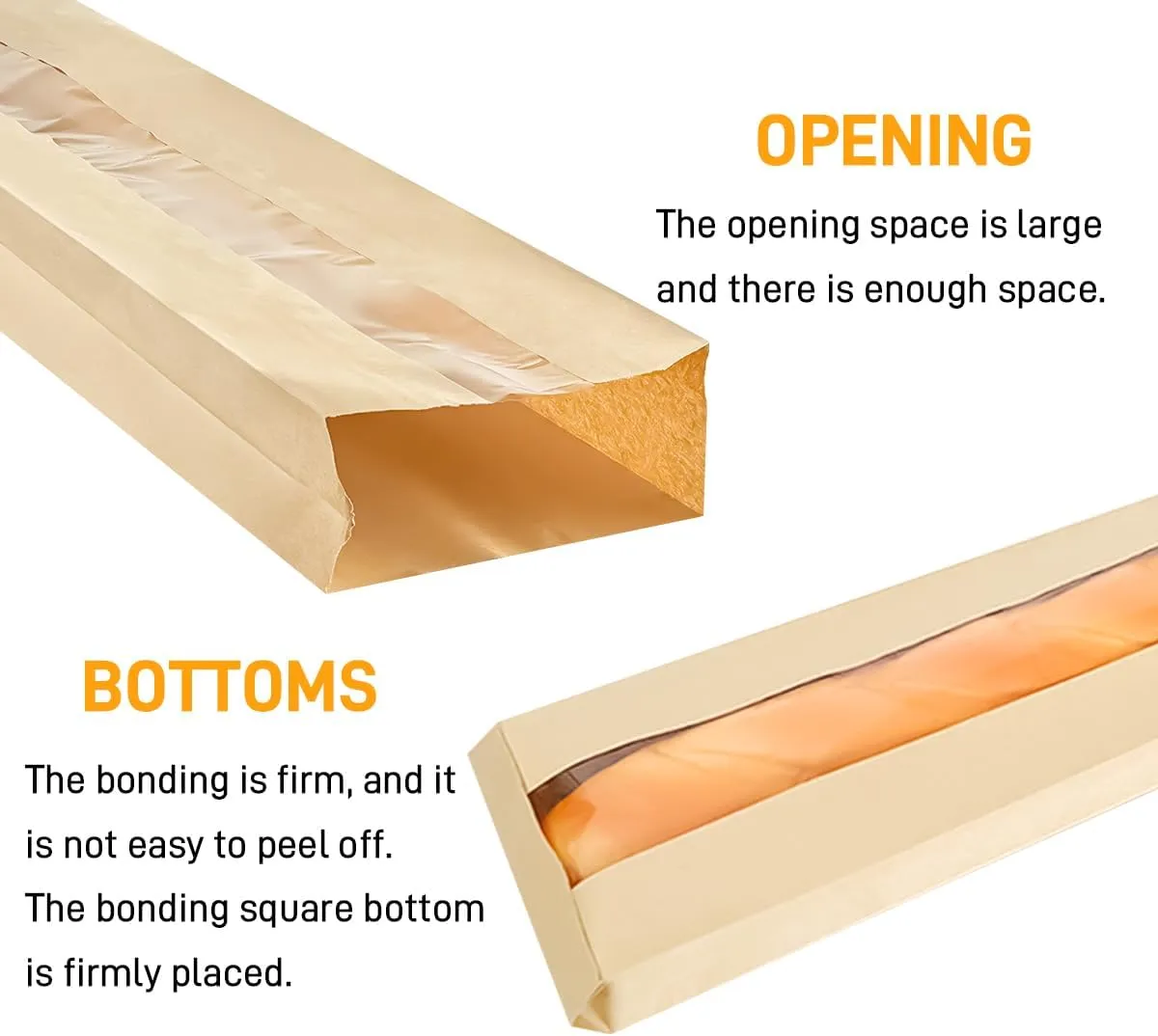 French Bread Bags 50PCS Baguette Bread Bags Bakery Bags with Window Kraft Paper Loaf Bread Long French Bread Bags for Homemade Bread Large 24 x 4.4 x 1.6 Inches with Label Seal Sticker