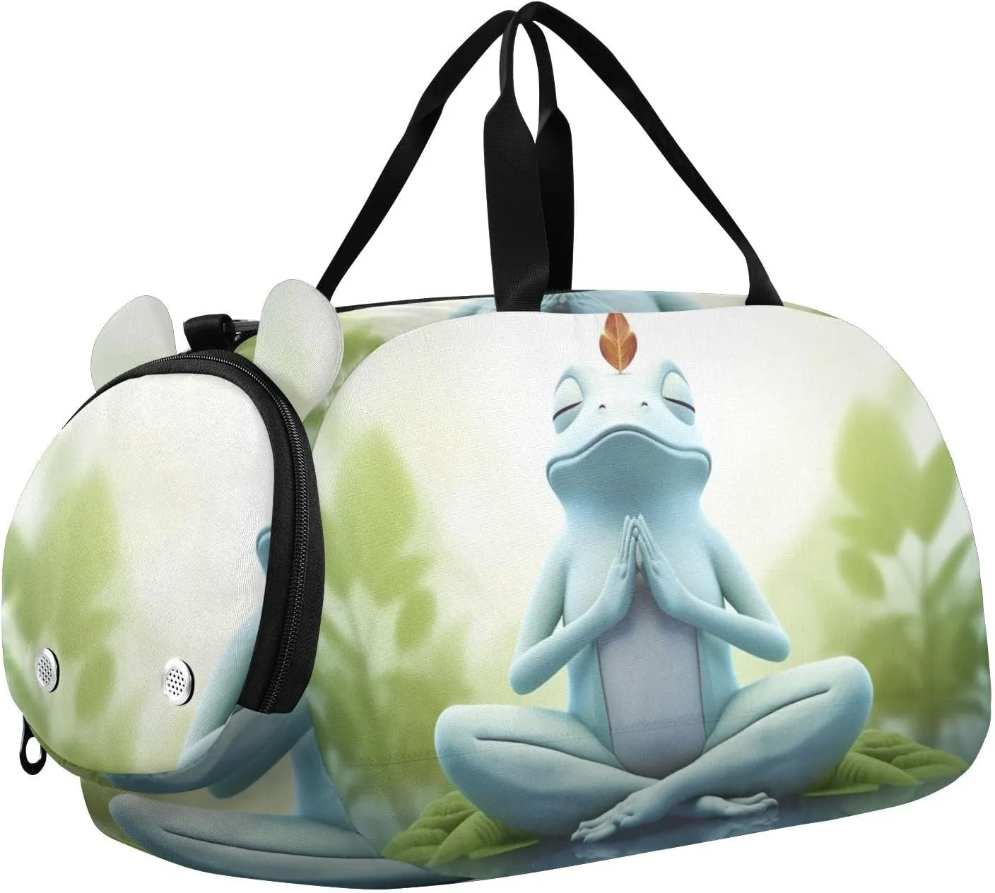 Frog at Meditation Duffle Bag for Girl, Sports Duffle Gym Bags with Shoe Compartment, Personalized Overnight Bag Travel Weekender for Kids