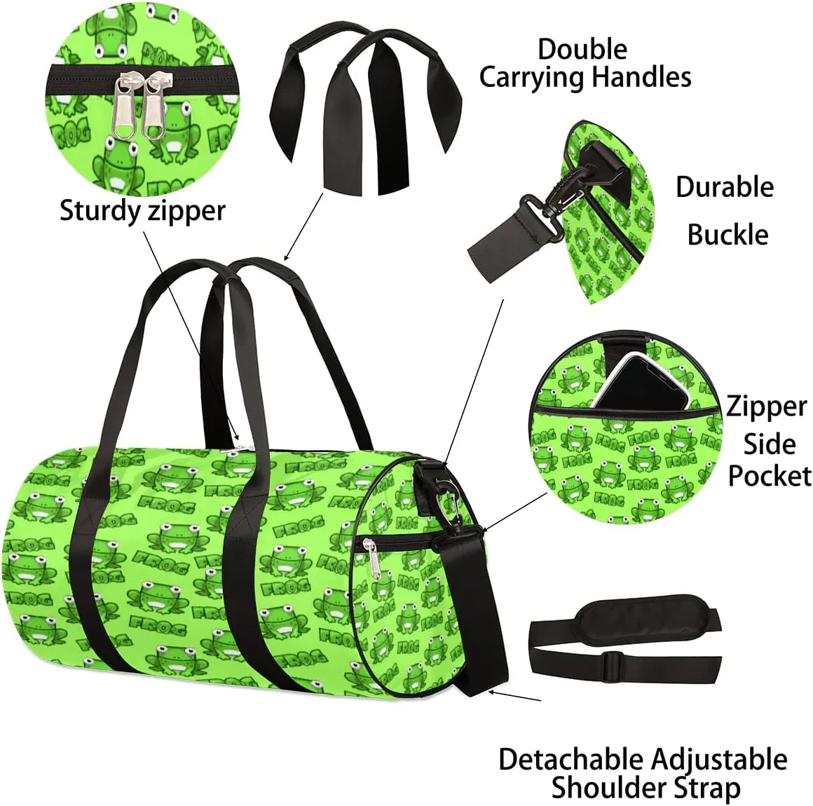 Frog Cute Gym Bag Small Gym Duffel Bags for Men Women Animal Print Overnight Weekender Bag Lightweight Sport Duffle Bag Carry On Gymbag
