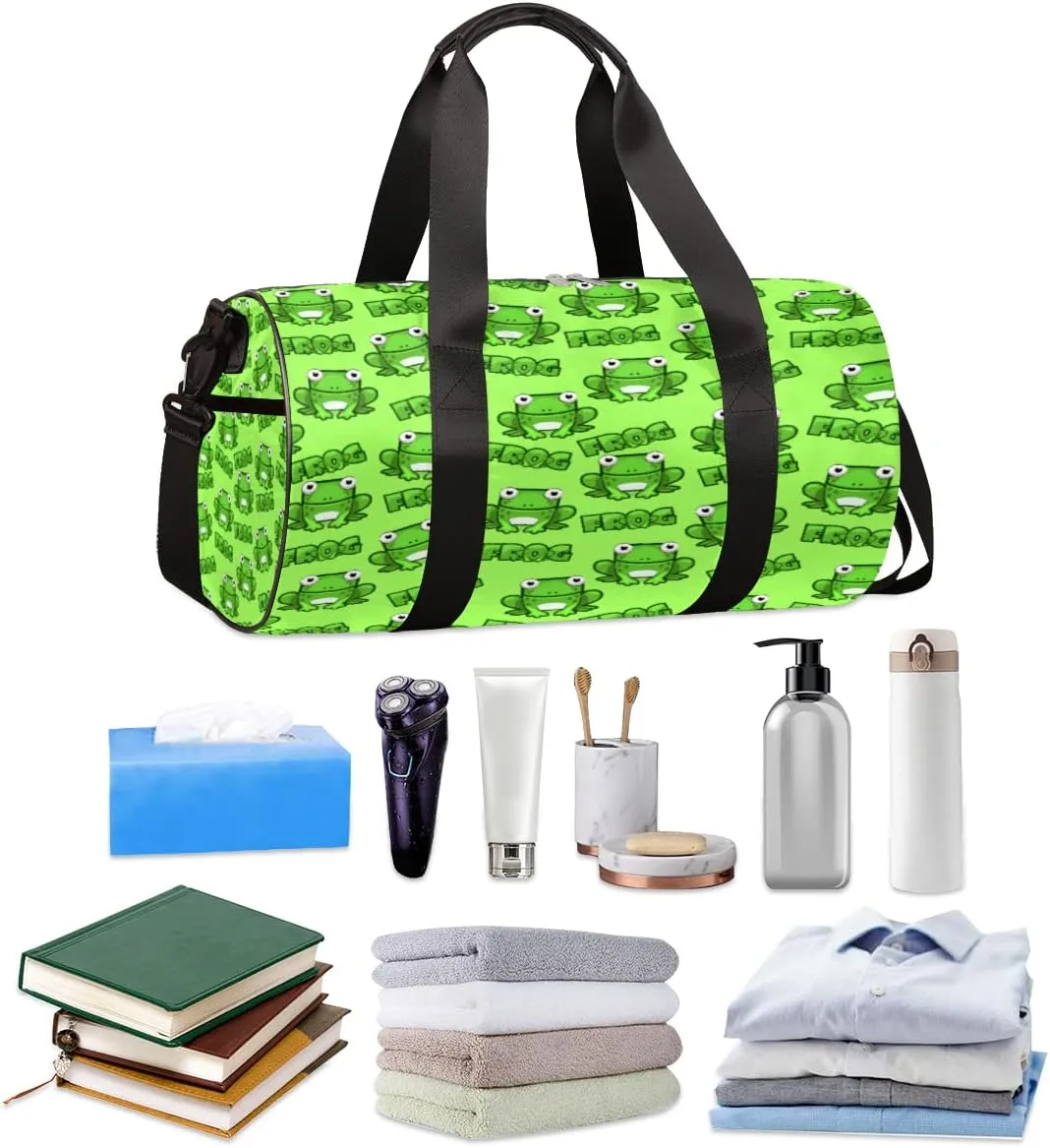 Frog Cute Gym Bag Small Gym Duffel Bags for Men Women Animal Print Overnight Weekender Bag Lightweight Sport Duffle Bag Carry On Gymbag