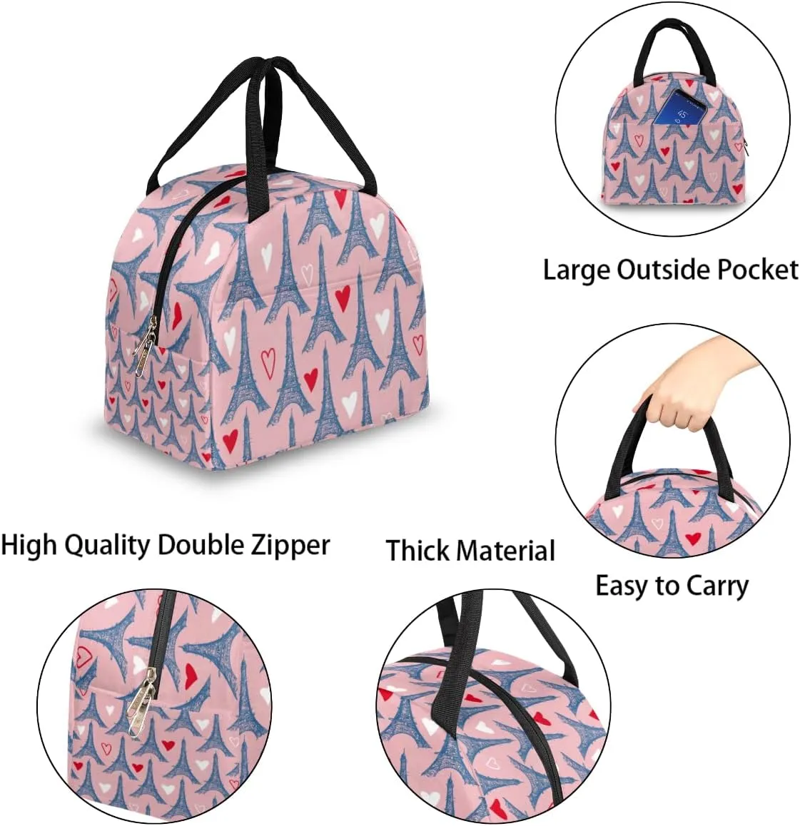 Fun Romance Pattern Lunch Tote Bag Reusable Insulated Bags Waterproof Adult Portable Meal Cooler Pack for Women Men Picnic Office Work Travel