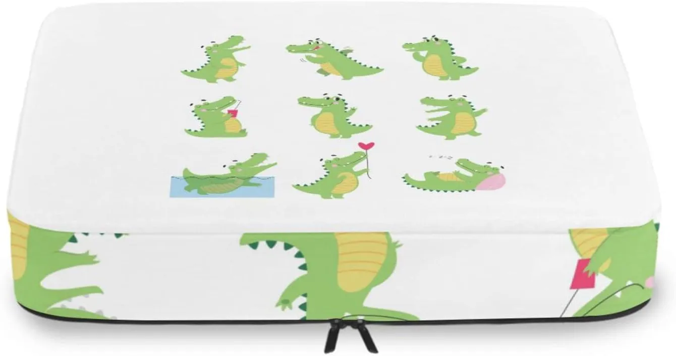 Funny Green Crocodiles with Different Actions Cute Alligator Predator 4 PCs Set Packing Bags, Luggage Organizer Bag, Portable Cube Toiletry bag, Durable Travel Cosmetic Storage Bag for Men Women