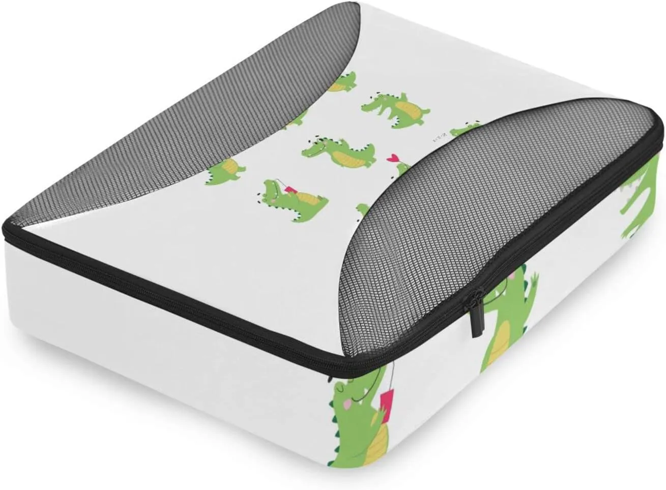 Funny Green Crocodiles with Different Actions Cute Alligator Predator 4 PCs Set Packing Bags, Luggage Organizer Bag, Portable Cube Toiletry bag, Durable Travel Cosmetic Storage Bag for Men Women