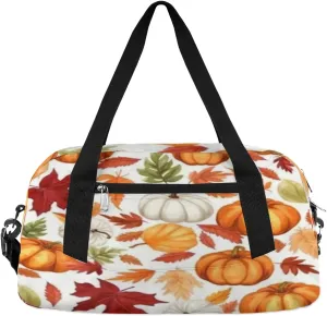 Funny Pumpkin Maple Leaves Gym Bag, Duffle Bag, Weekender Bag, Duffel Bag, Overnight Bag, Travel Duffel Bag, Dance Bag, Tote Bag, Beach Bag, Pool Bag, Gym Duffle Bag, Carry on Bag