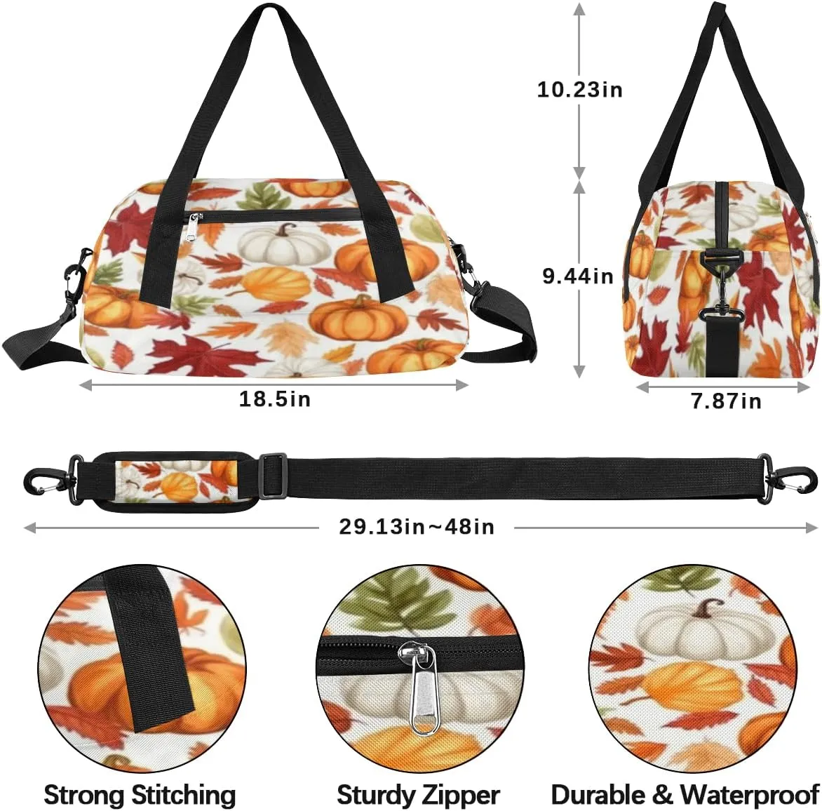 Funny Pumpkin Maple Leaves Gym Bag, Duffle Bag, Weekender Bag, Duffel Bag, Overnight Bag, Travel Duffel Bag, Dance Bag, Tote Bag, Beach Bag, Pool Bag, Gym Duffle Bag, Carry on Bag
