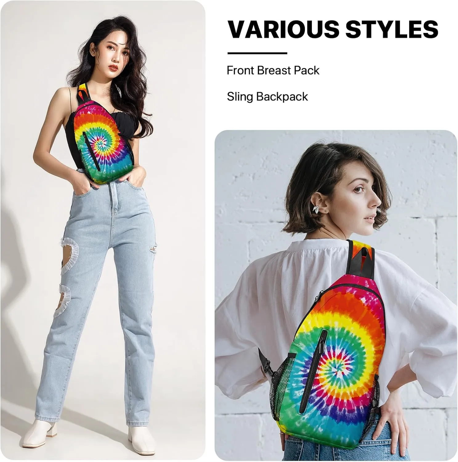 FyLybois Tie Dye Sling Bag Travel Crossbody Backpack for Women Casual Chest Bags for Running Hiking Cycling