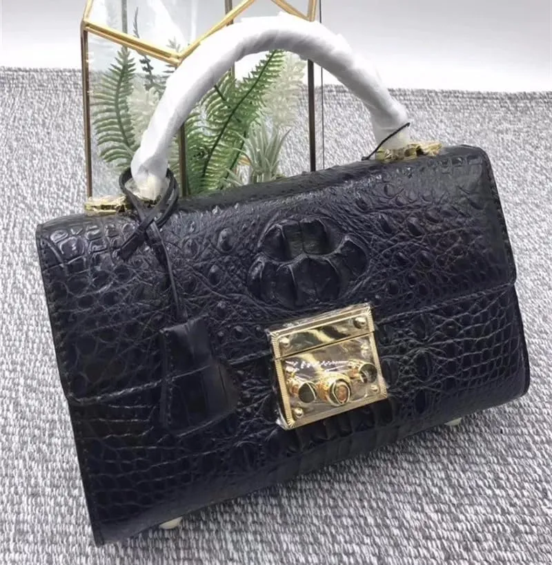 Genuine Alligator Leather Women's Small White Purse Crocodile Skin Lock Closure Lady Handbag Female Shoulder Messenger Bag