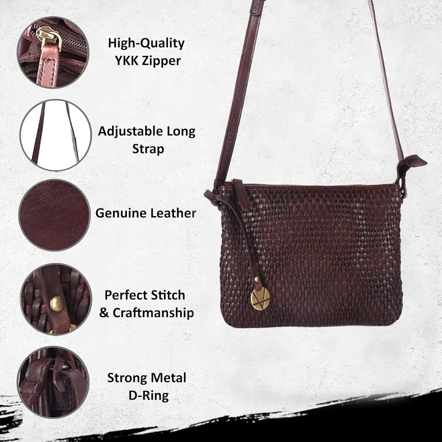 Genuine Leather Crossbody Sling Bag for Women - Trendy Casual Office Bag with Adjustable Strap