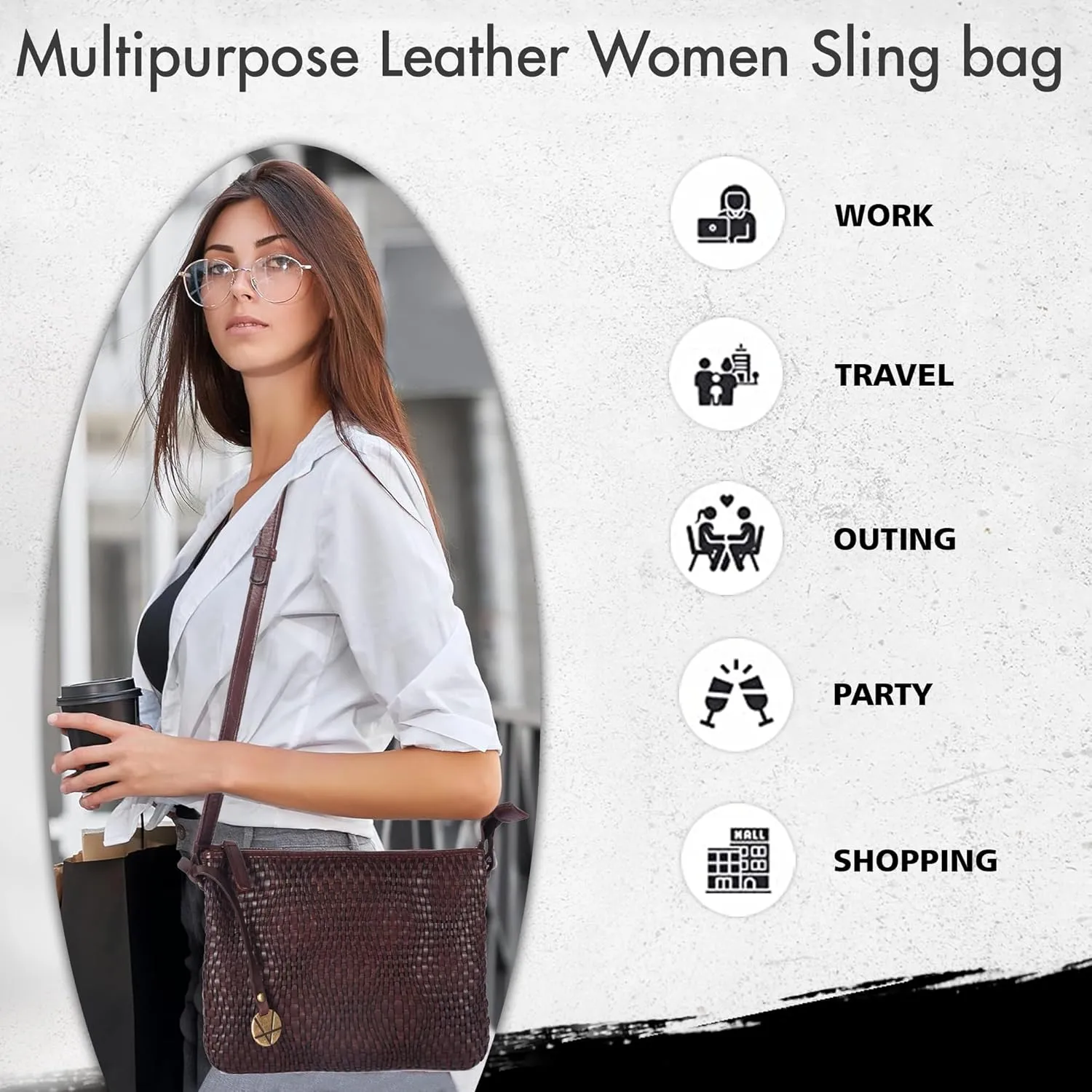 Genuine Leather Crossbody Sling Bag for Women - Trendy Casual Office Bag with Adjustable Strap