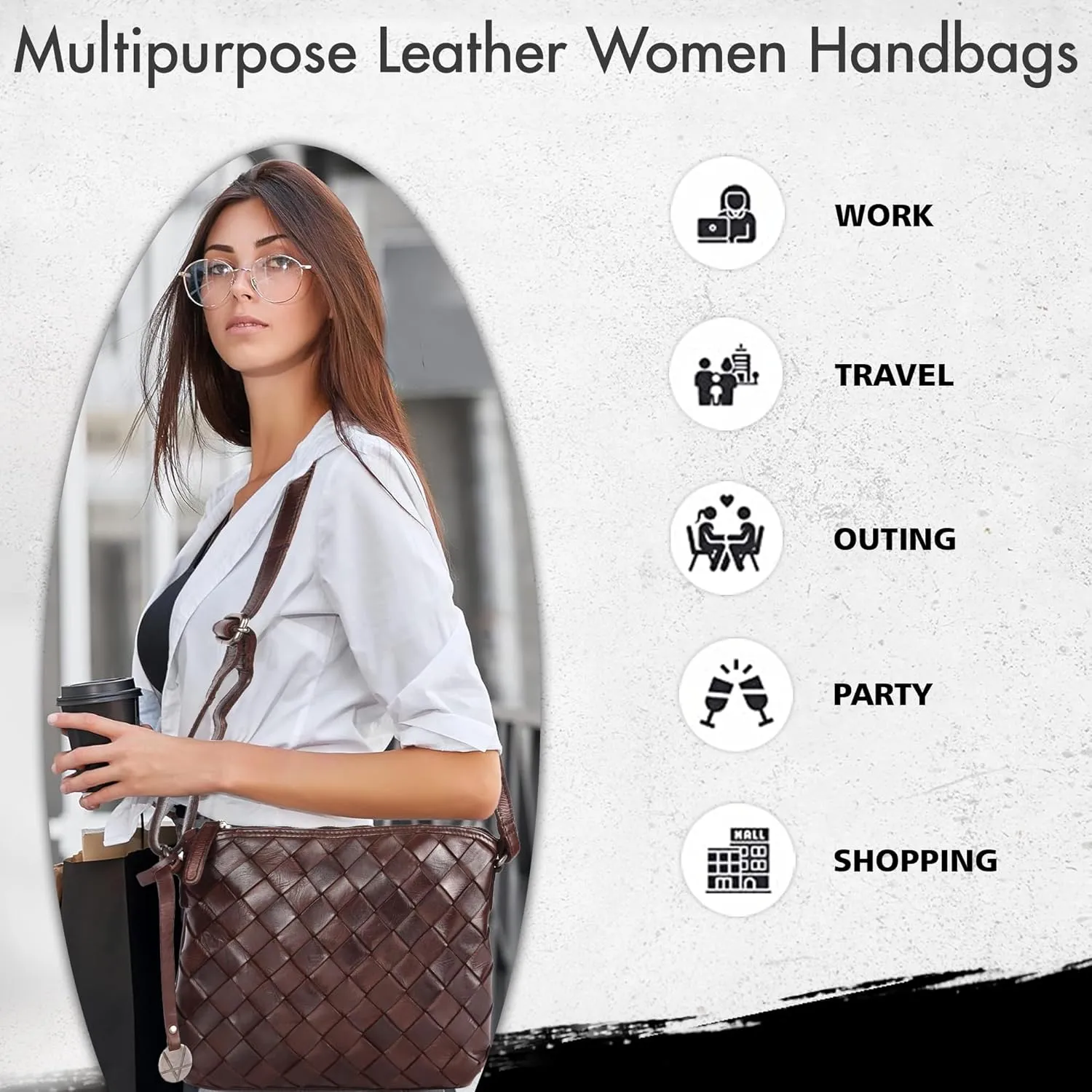 Genuine Leather Crossbody Sling Bag for Women - Trendy Casual Office Bag with Adjustable Strap