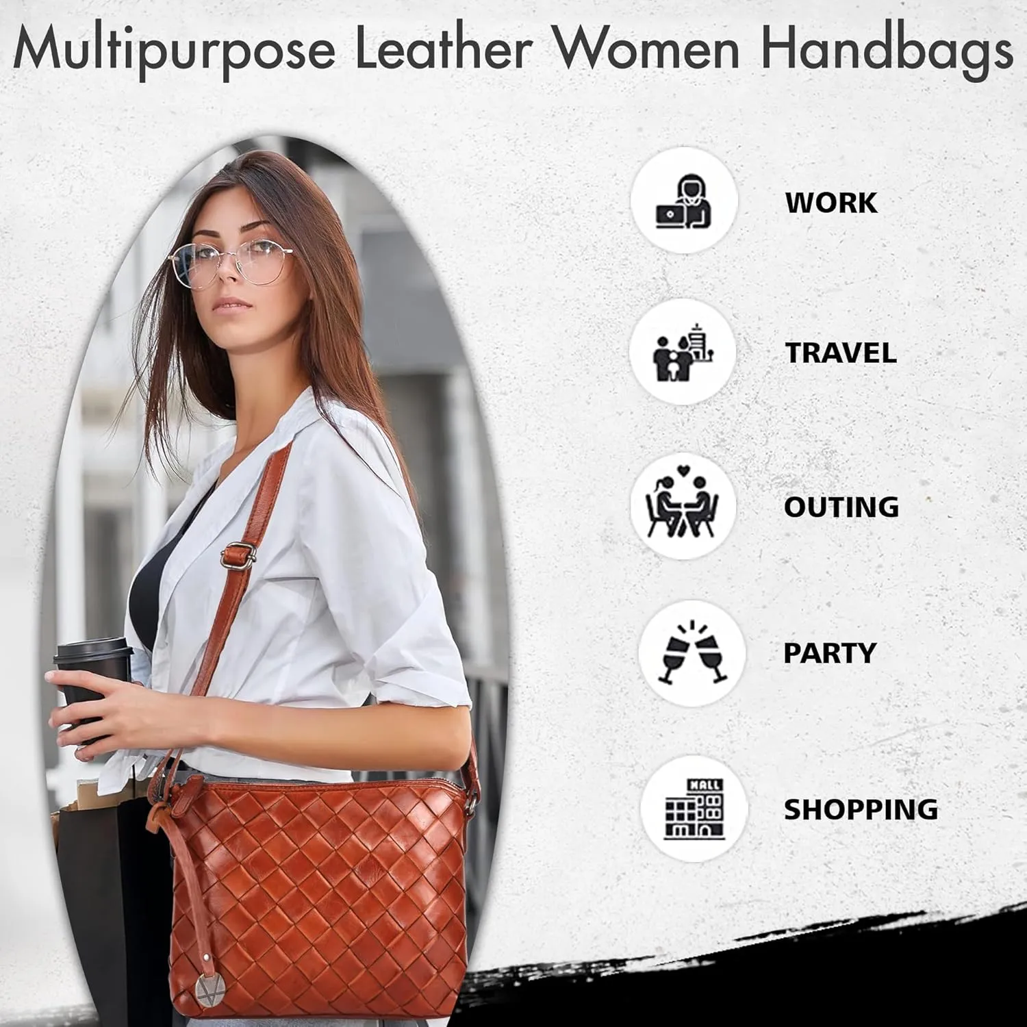Genuine Leather Crossbody Sling Bag for Women - Trendy Casual Office Bag with Adjustable Strap
