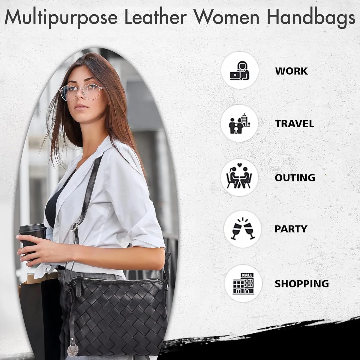 Genuine Leather Crossbody Sling Bag for Women - Trendy Casual Office Bag with Adjustable Strap