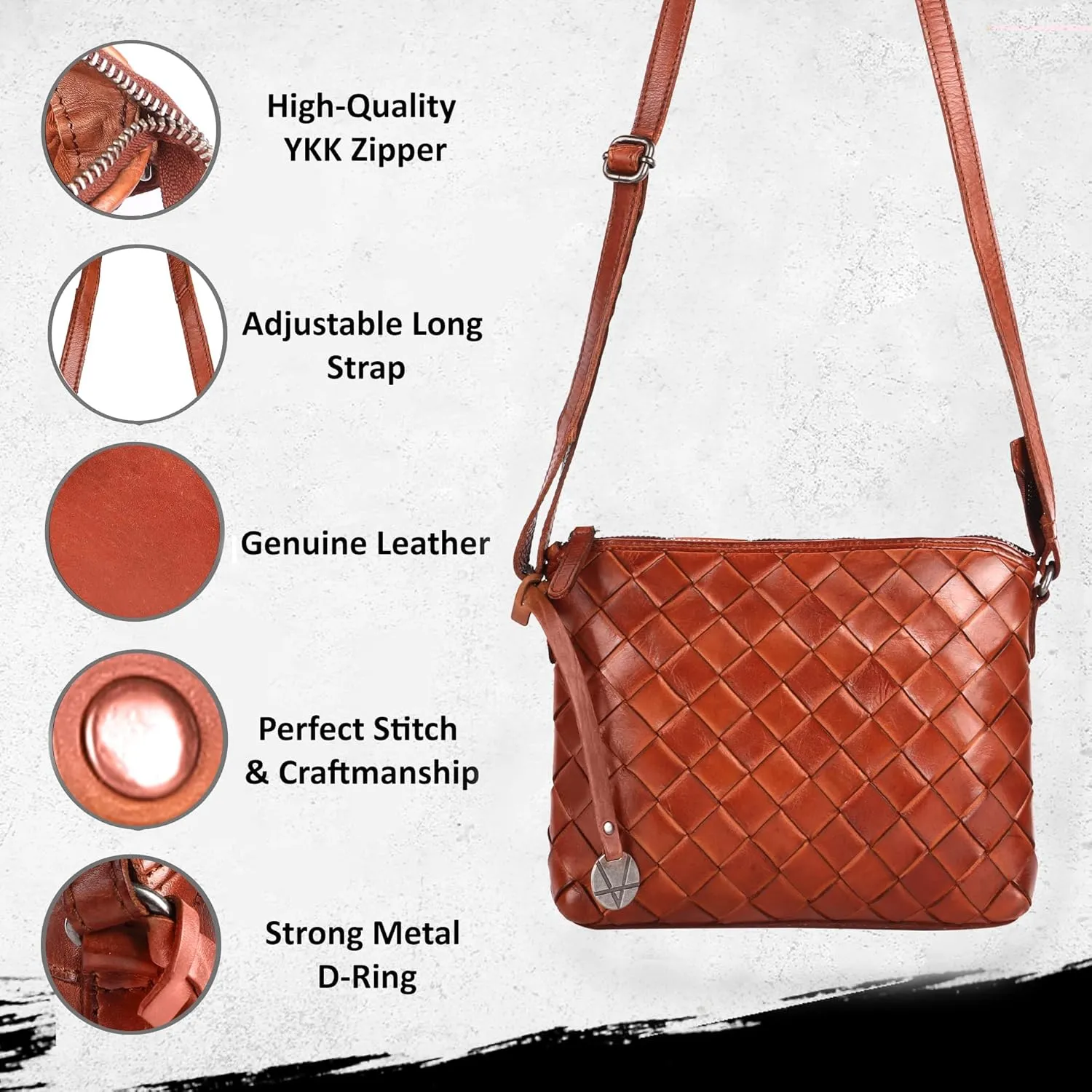 Genuine Leather Crossbody Sling Bag for Women - Trendy Casual Office Bag with Adjustable Strap