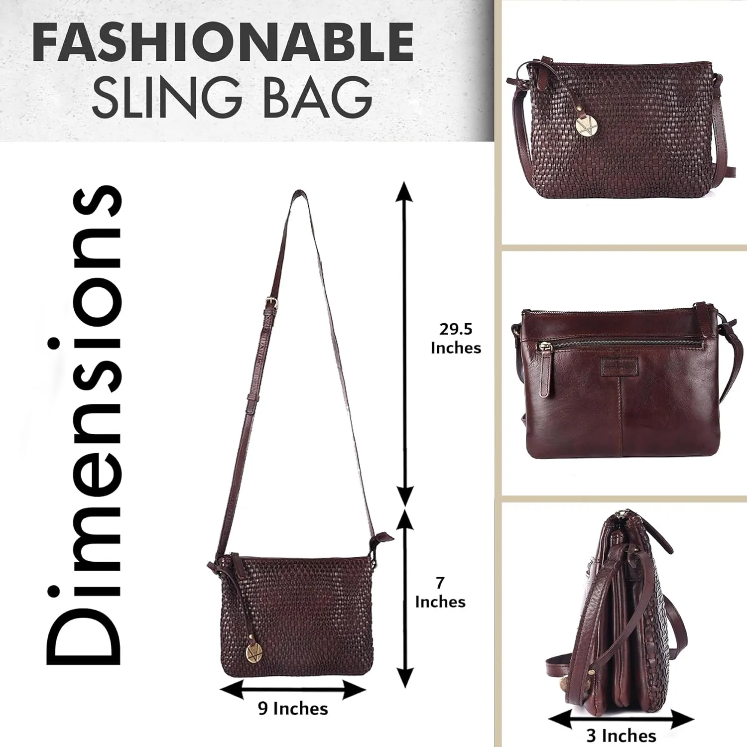 Genuine Leather Crossbody Sling Bag for Women - Trendy Casual Office Bag with Adjustable Strap