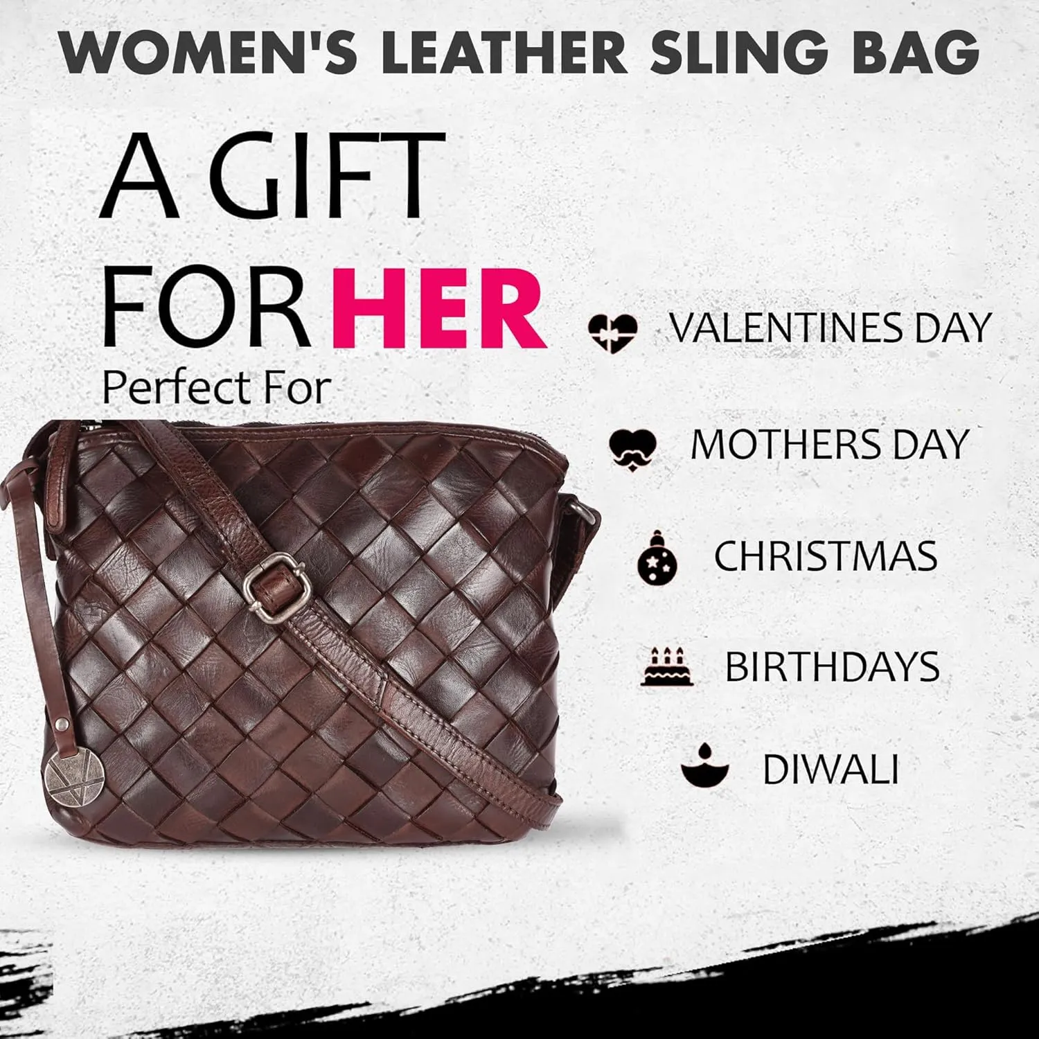 Genuine Leather Crossbody Sling Bag for Women - Trendy Casual Office Bag with Adjustable Strap