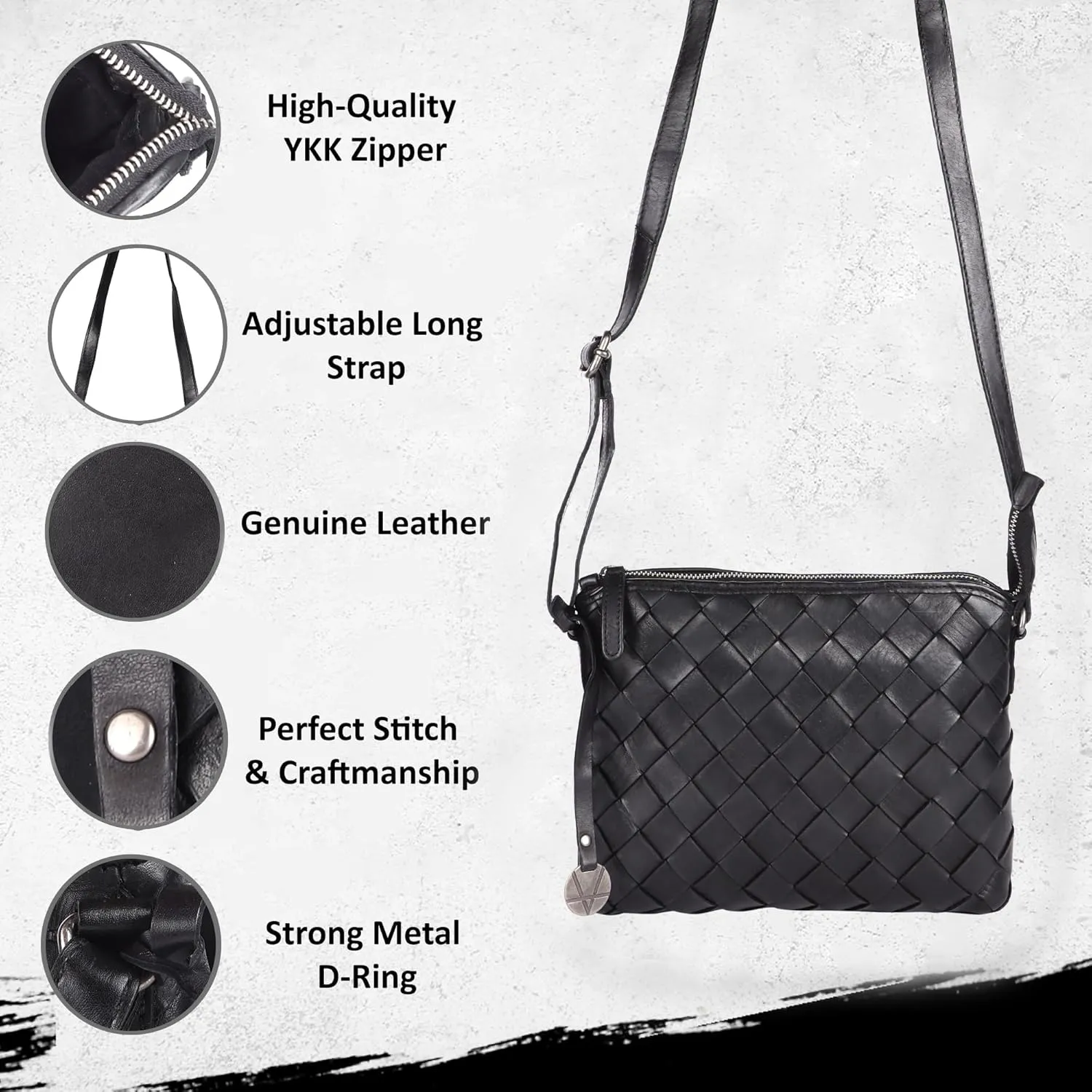 Genuine Leather Crossbody Sling Bag for Women - Trendy Casual Office Bag with Adjustable Strap