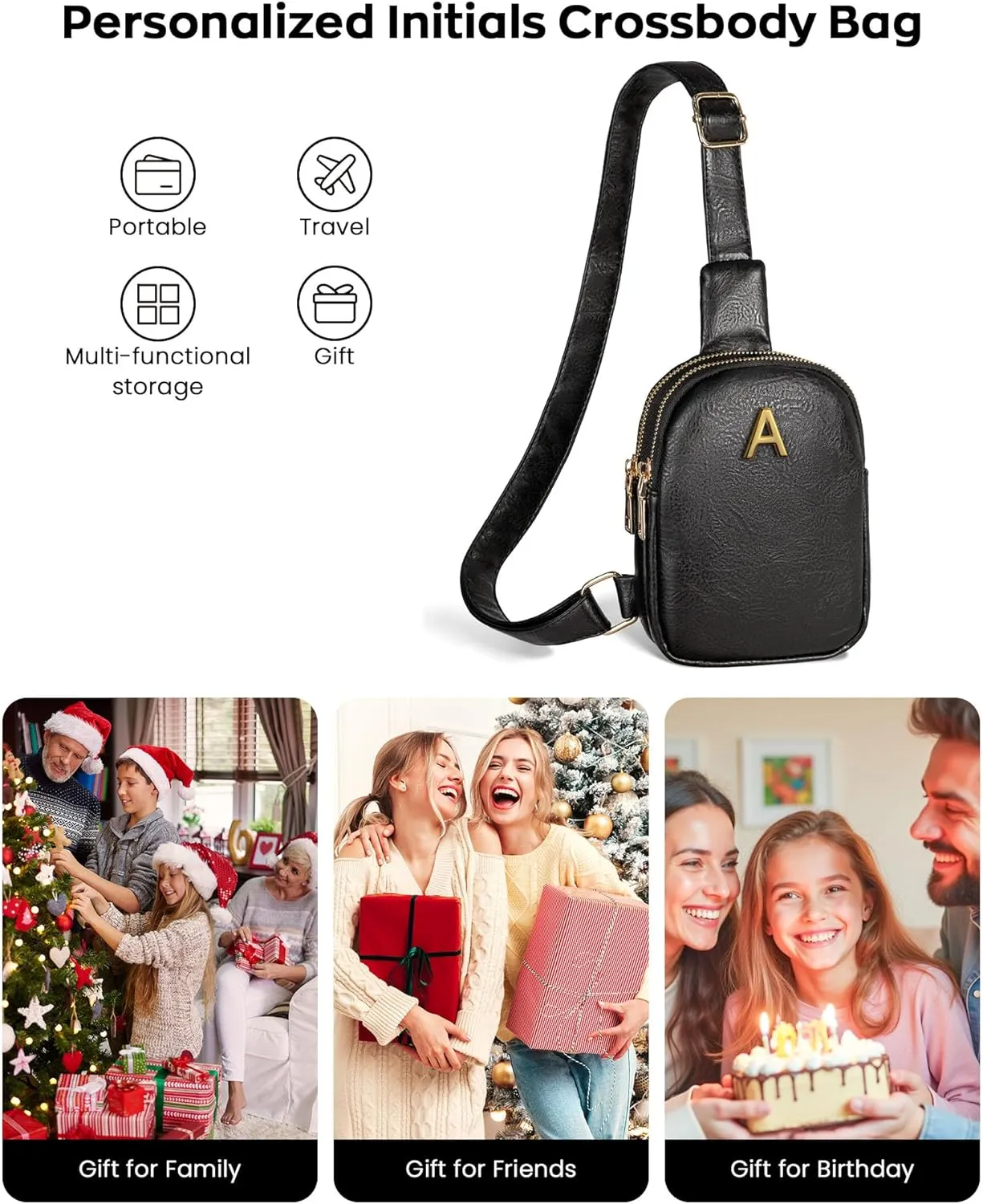 Gifts for 12 13 14 15 16 Year Old Teen Girls, Initial Crossbody Purses for Women, Mini Lightweight Sling Bag, Leather Waterproof, Adjustable Strap, Cute Trendy Stuff, Ideal for Travel