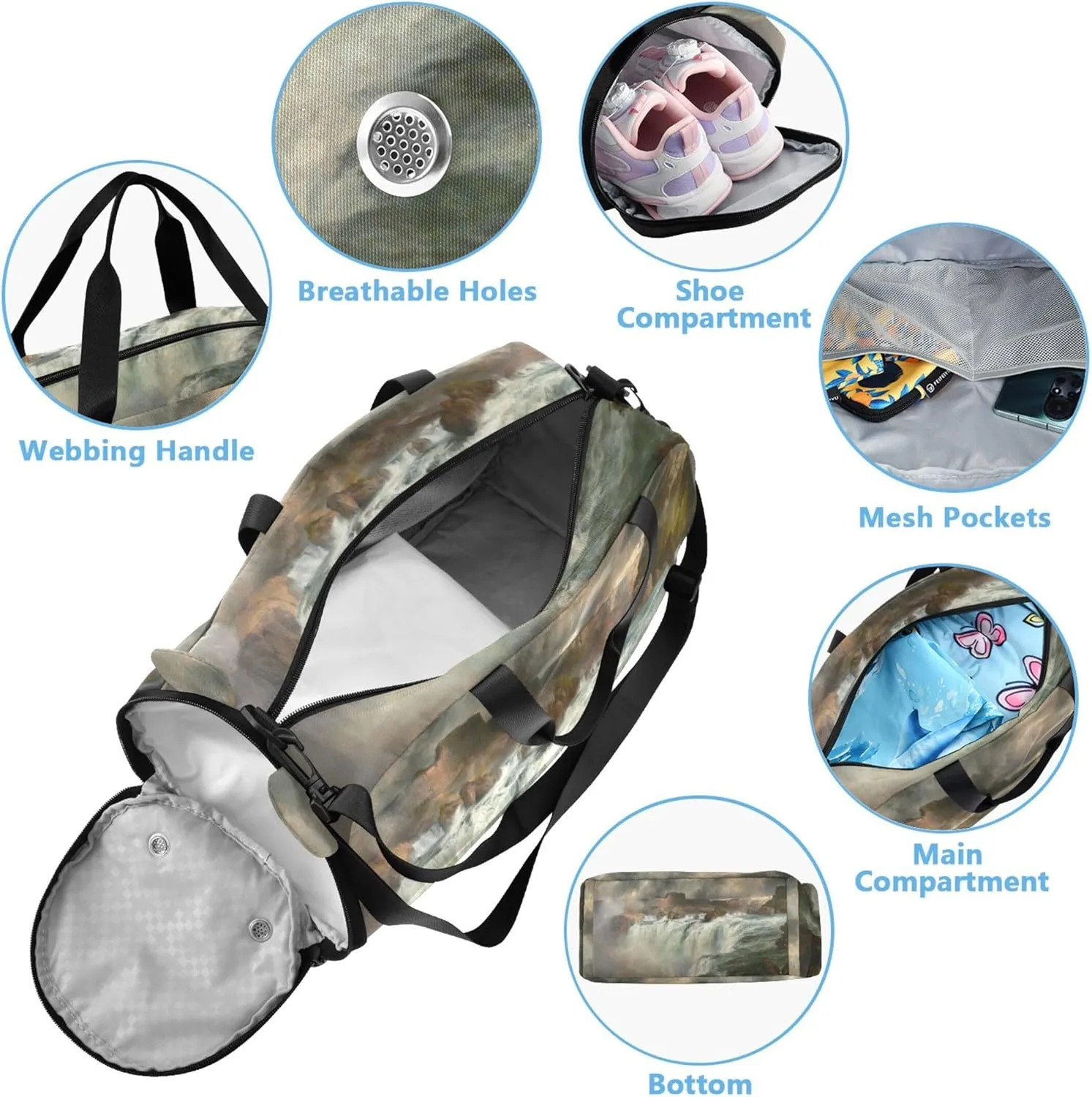Gilcrease Shenandoah River Thomas Moran Print Girls Duffle Bags for Travel Toddler Weekender Bags Gym Duffle Kids Luggage Boys Carry on Duffel Bag