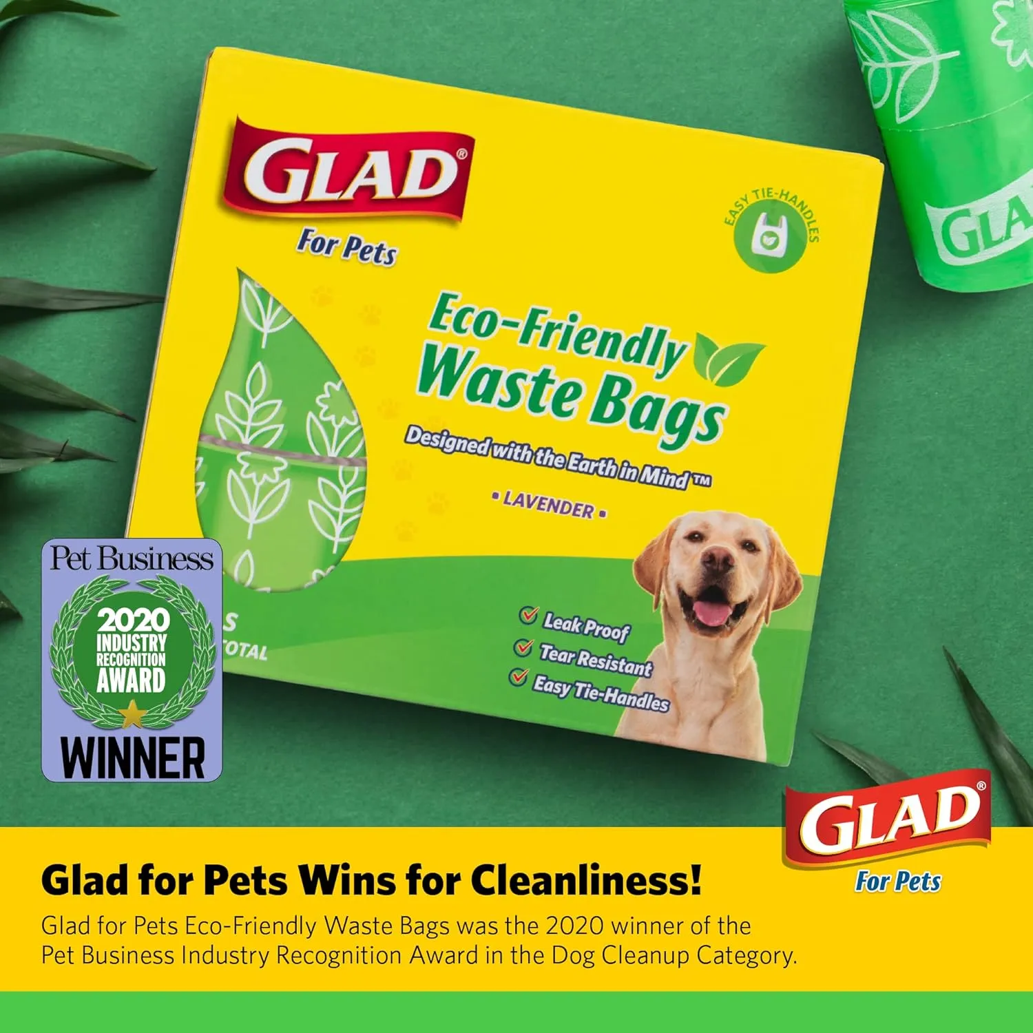Glad Eco Friendly Dog Waste Bags | Leak Proof, Strong Poop Bags for All Dogs, Green (Pack of 6, 2160 Count Total)