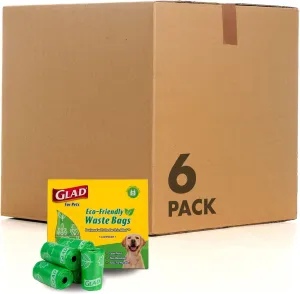 Glad Eco Friendly Dog Waste Bags | Leak Proof, Strong Poop Bags for All Dogs, Green (Pack of 6, 2160 Count Total)