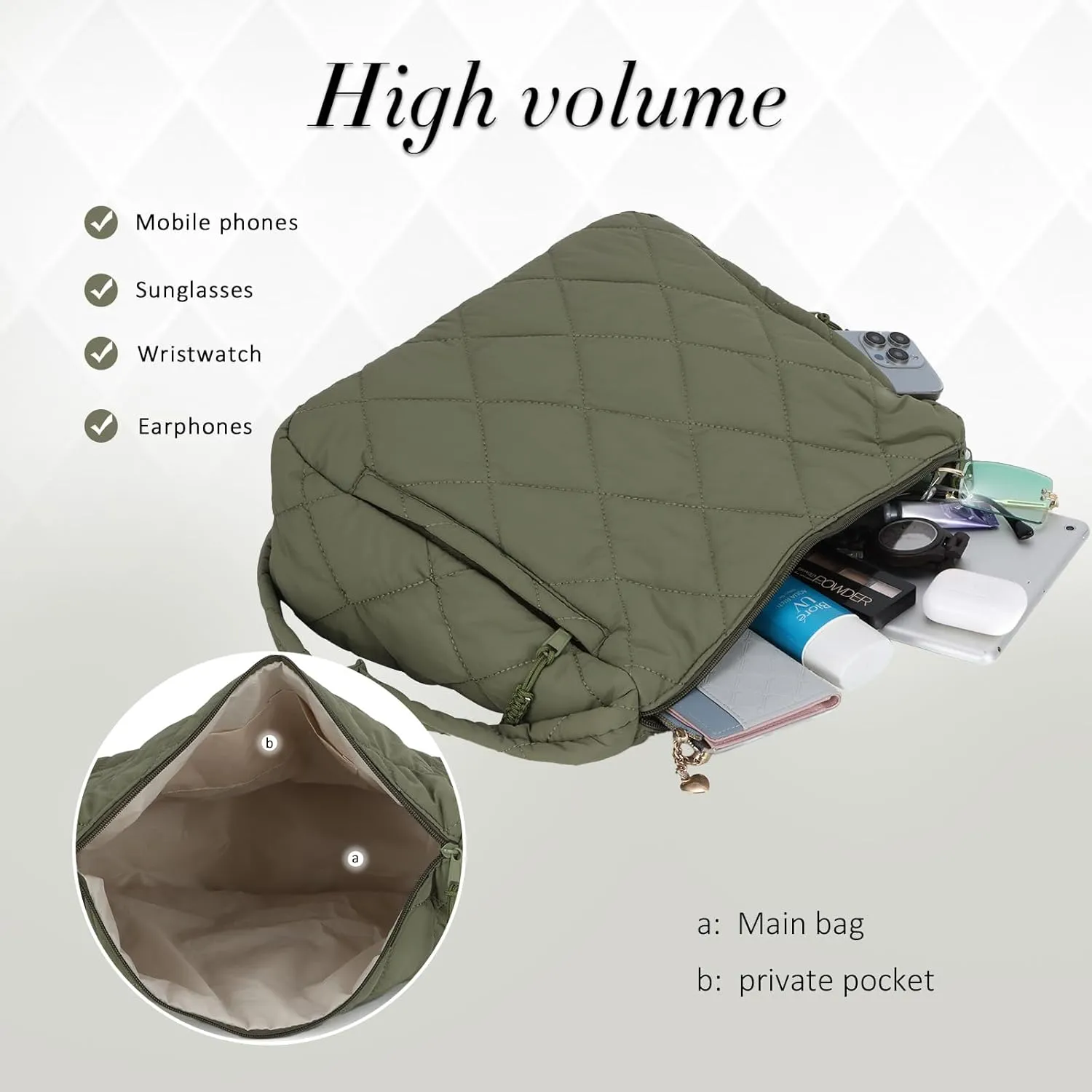 GOKTOW Quilted Puffer Tote Bag,Quilted Crossbody Bags for Women,Large Puffy Purse Hobo Bags with Adjustable Strap
