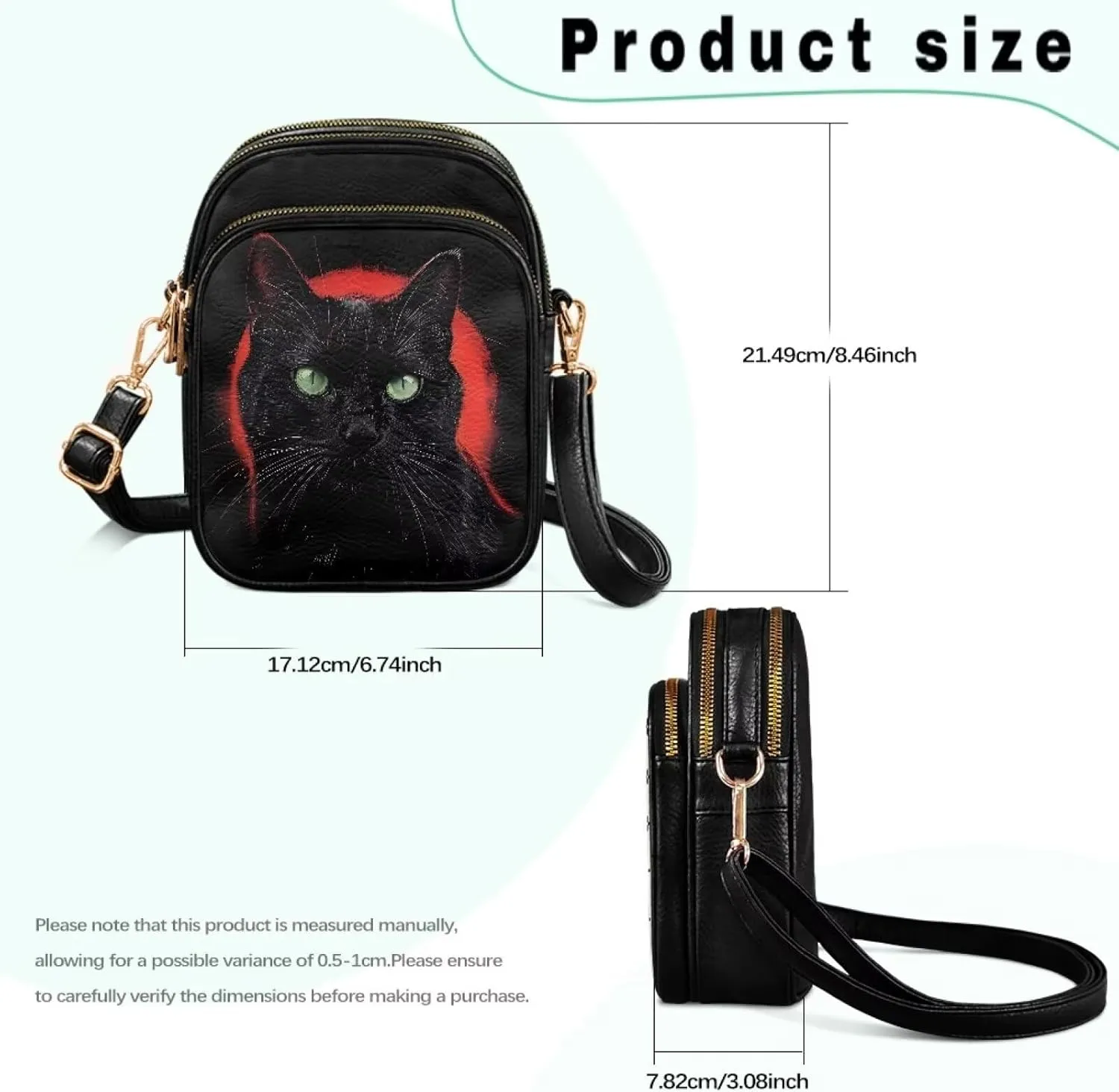 Gothic Small Crossbody Bags PU Leather Handbags for Women, Travel Wallet Zipper Phone Pouch with Adjustable Strap